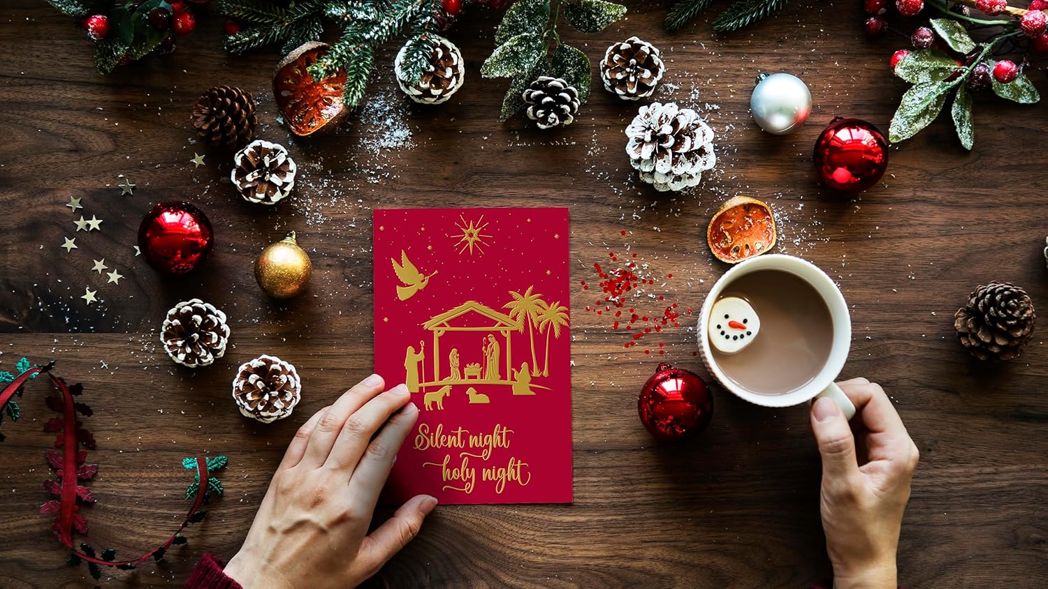 Better Office Products Paquete de 50 tarjetas de Navidad religiosas con detalles de lámina dorada en relieve, 5 x 7 pulgadas, alto brillo, saludo