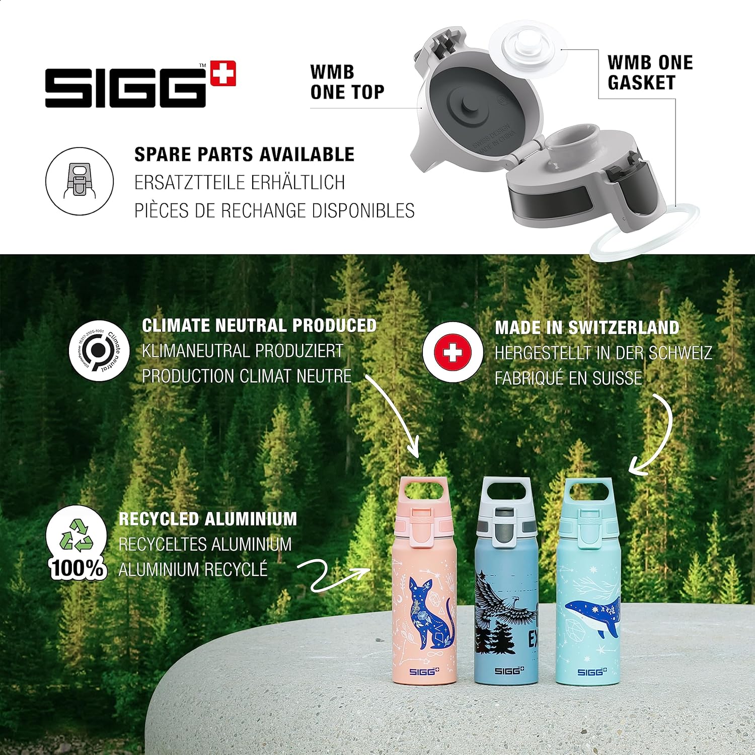 SIGG – Botella de agua para niños – WMB ONE Brave Bear Yellow – A prueba de fugas – Ligera – Sin BPA – Deportes y Bicicleta – 20 Oz