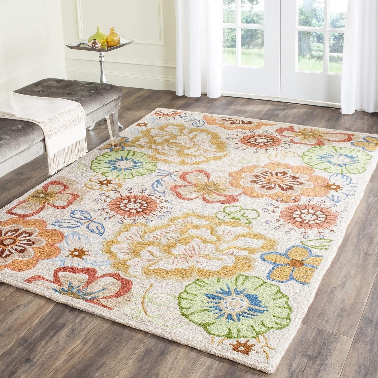 SAFAVIEH Four Seasons Collection FRS467E – Alfombra floral con gancho a mano, 4 x 6 pies, color beige y rojo