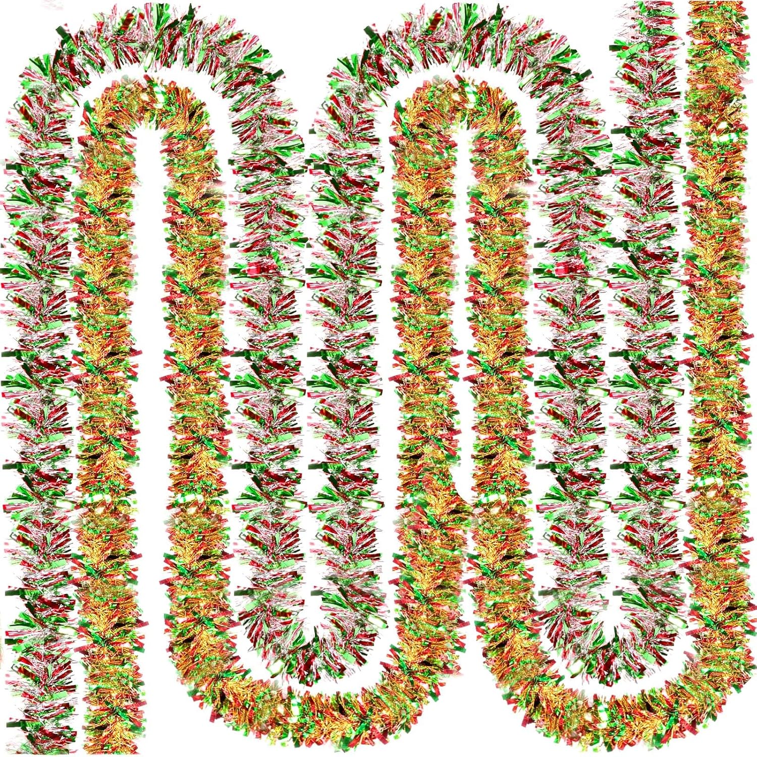 Guirnalda de oropel de Navidad de 131 pies, guirnalda metálica para árbol de Navidad, ornamentos colgantes de techo de papel de aluminio,