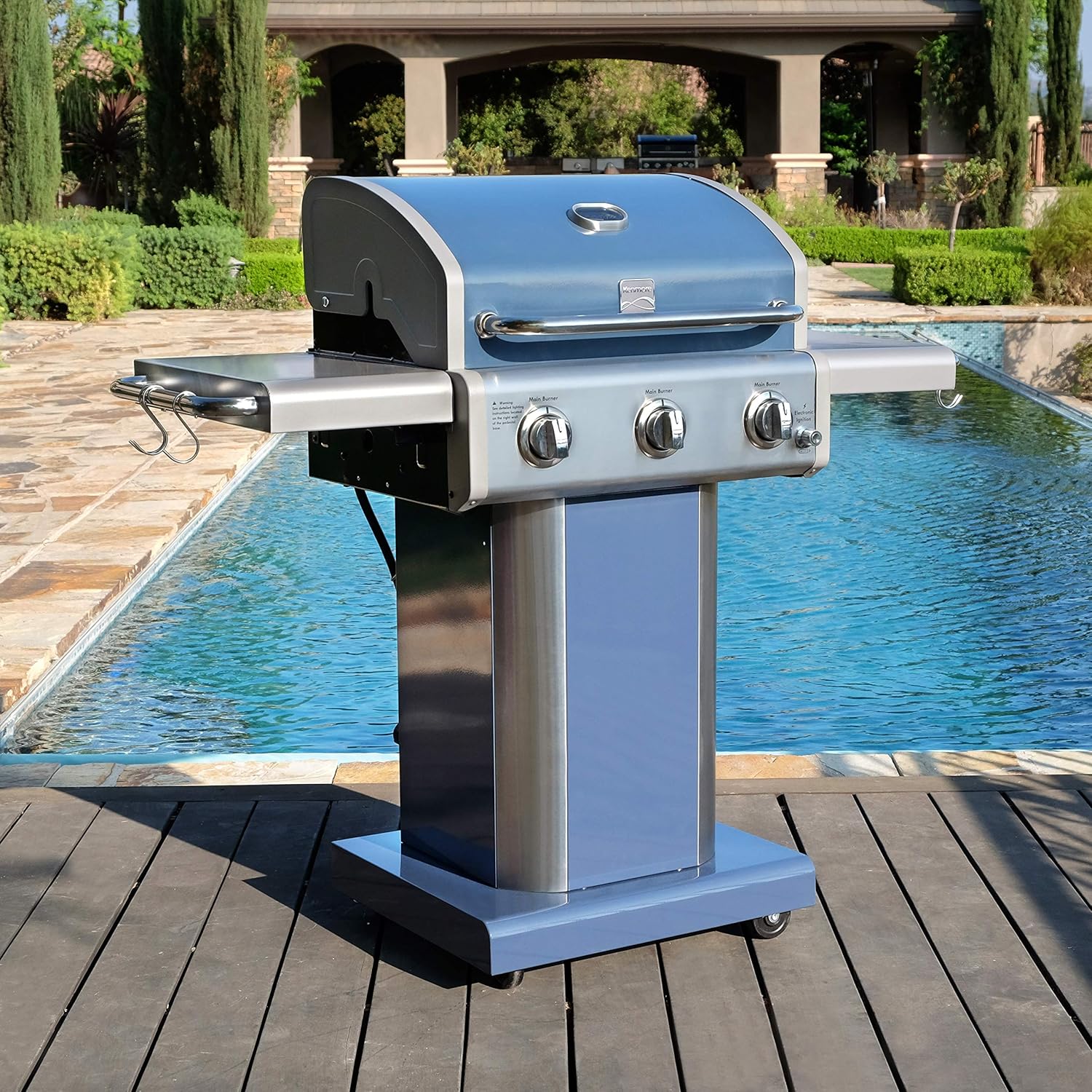 Kenmore Parrilla de barbacoa para exteriores de 3 quemadores  Parrilla de gas propano líquido con lados plegables, PG-A4030400LD-AZ, parrilla de