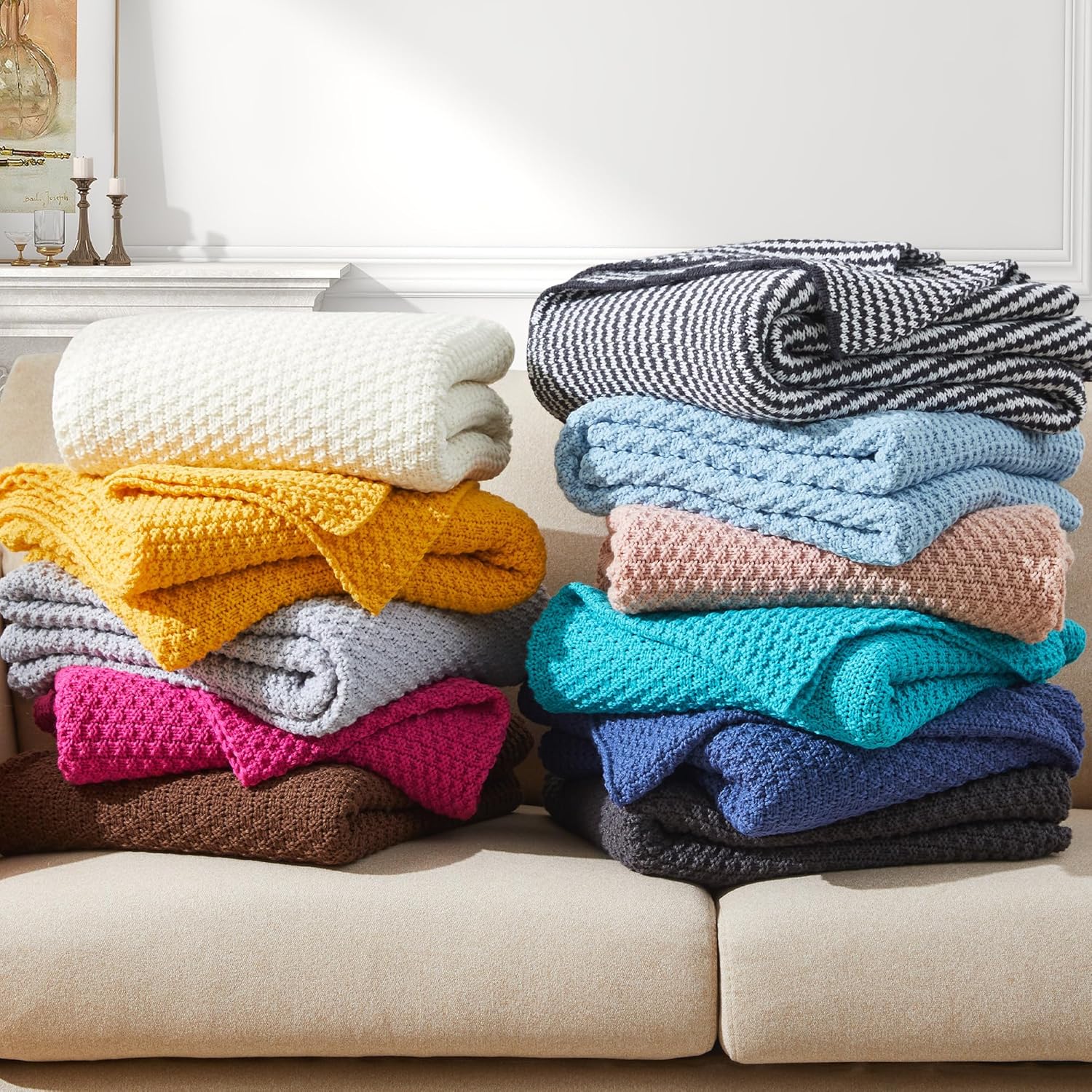 Peace nest Manta de punto grueso para cama, manta de punto trenzado suave, sofá, silla, acogedora manta ligera para exteriores, manta cómoda de