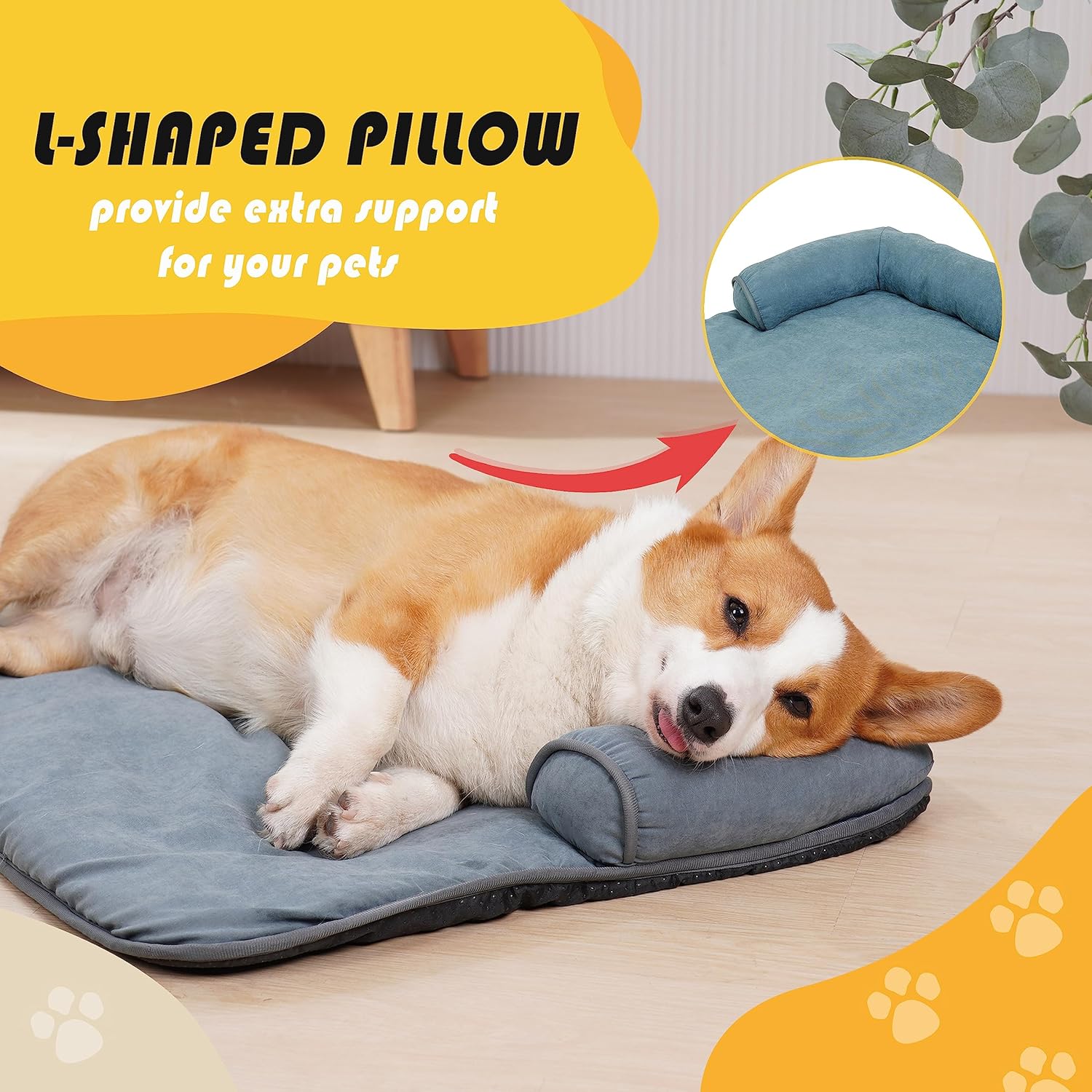 Almohadilla de algodón suave y duradera color caqui para perros y gatos medianos con superficie antiadherente y una almohada en L, lavable a