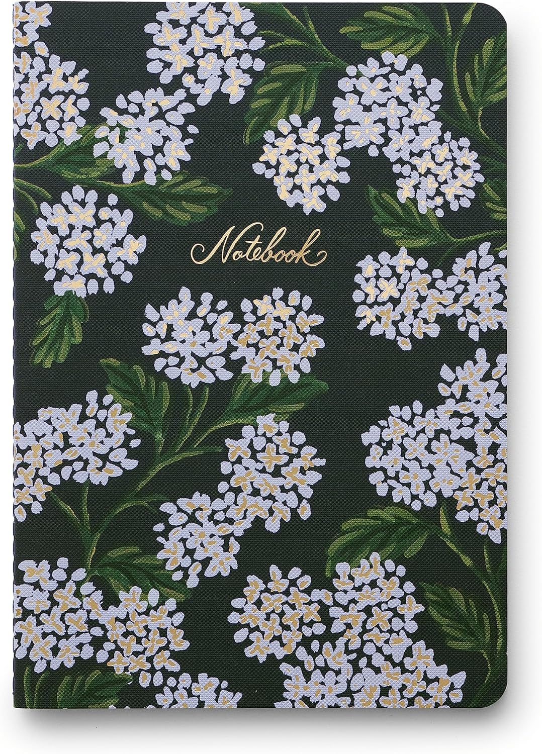 RIFLE PAPER CO. Juego de cuadernos cosidos de hortensias, juego surtido de 3 cuadernos, 64 páginas rayadas con tinta dorada, cubierta de papel de