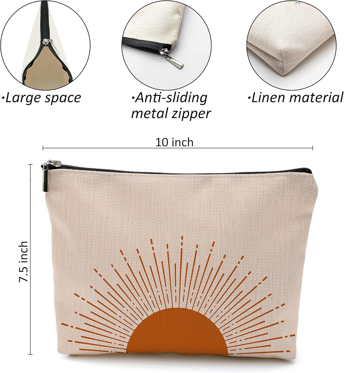 Bolsa de maquillaje abstracta Boho Sun Sunrise Sunshine Ray, bolsa de maquillaje de arte moderno de mediados de siglo, bolsa de viaje, bolsa de