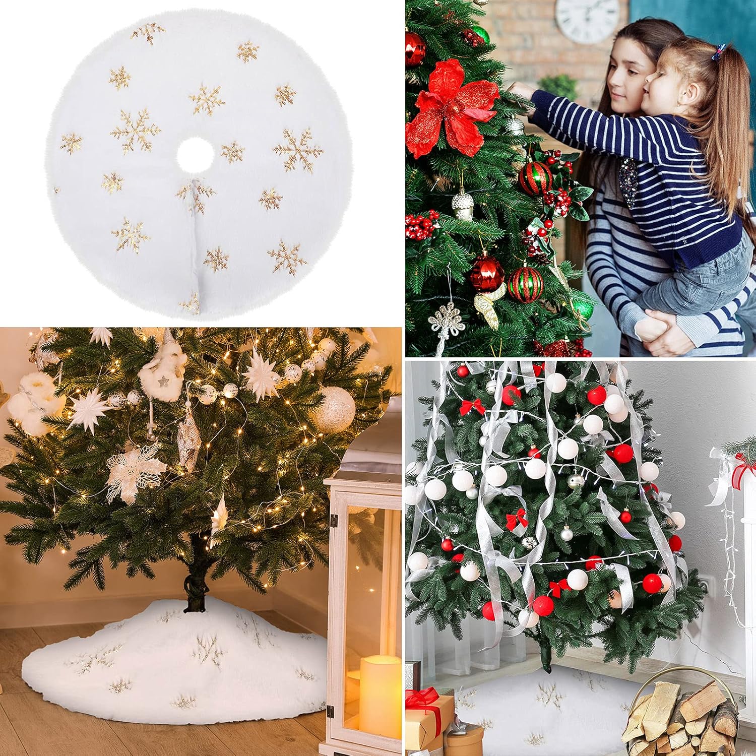 2 faldas de árbol de Navidad de 15 pulgadas, falda pequeña de fieltro blanco para árbol de Navidad, faldas de árbol de lentejuelas pequeñas, patrón