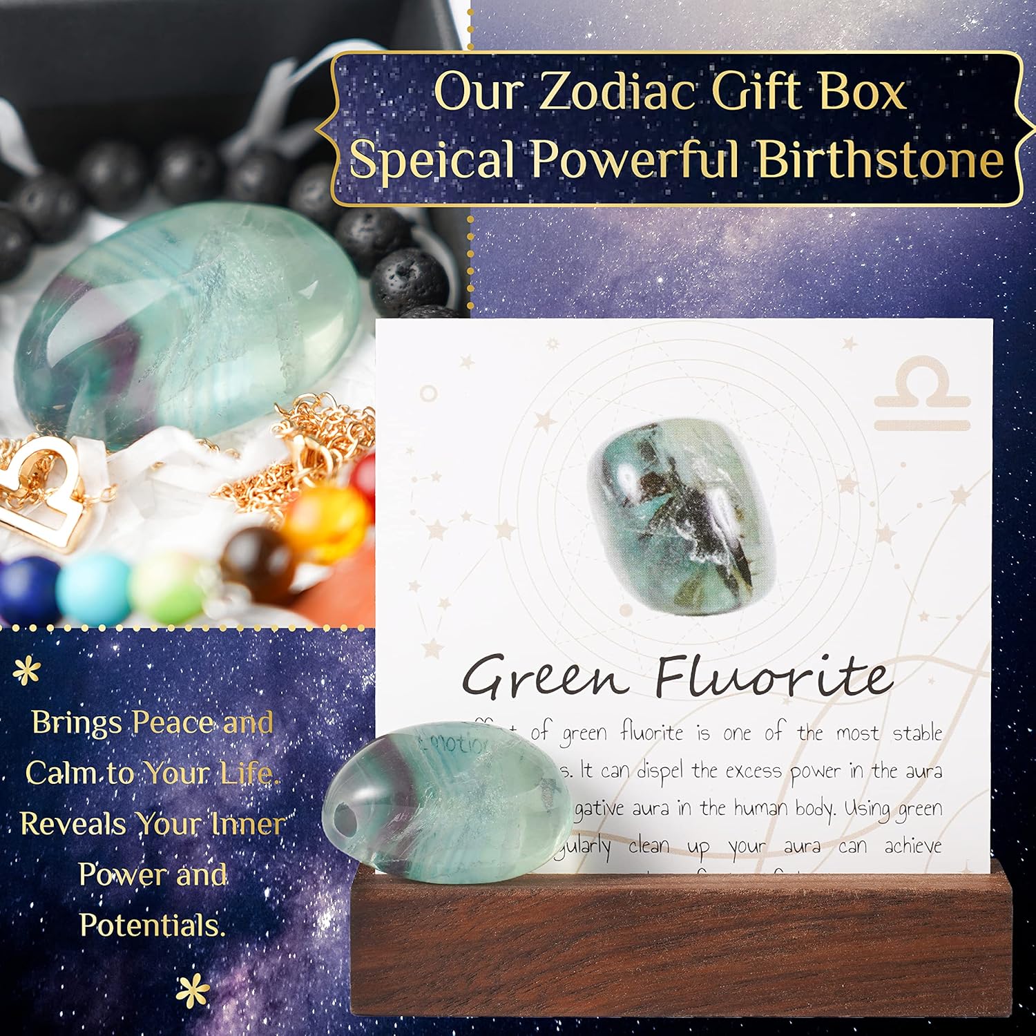 Libra – Regalos del zodiaco para mujeres, regalos espirituales, regalos de horóscopo con piedra natal, collar del zodiaco y pulsera de chakras,