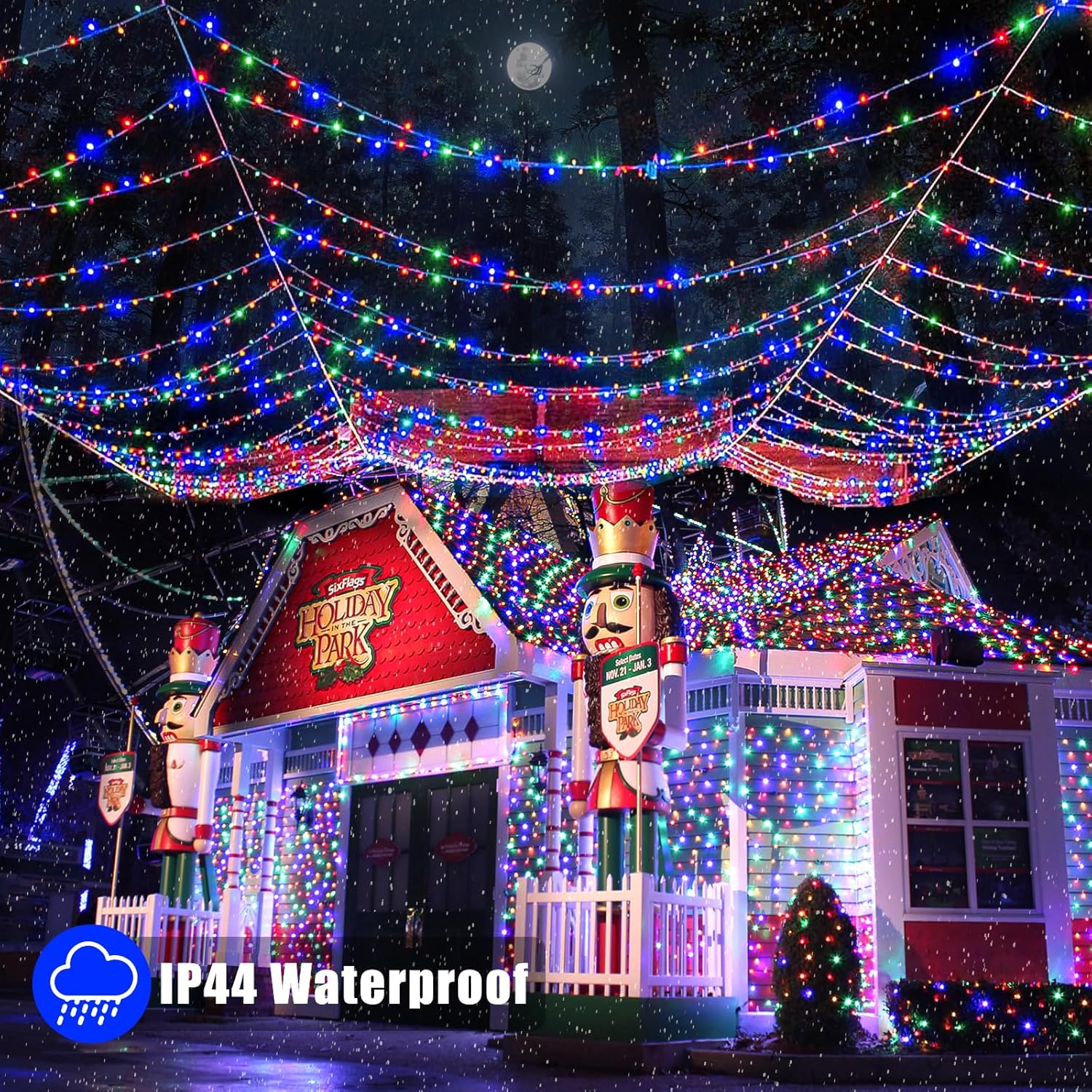 100 luces LED de Navidad de 33 pies para exteriores, 8 modos, tira de luces de Navidad con cable transparente con memoria de tiempo, tira de luces