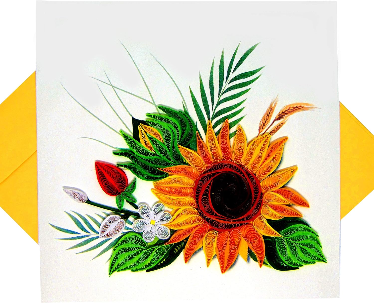 Greenhandshake Tarjeta Quilling de girasol, 6 x 6 pulgadas, patrón floral, color amarillo, para todas las ocasiones, incluye sobre
