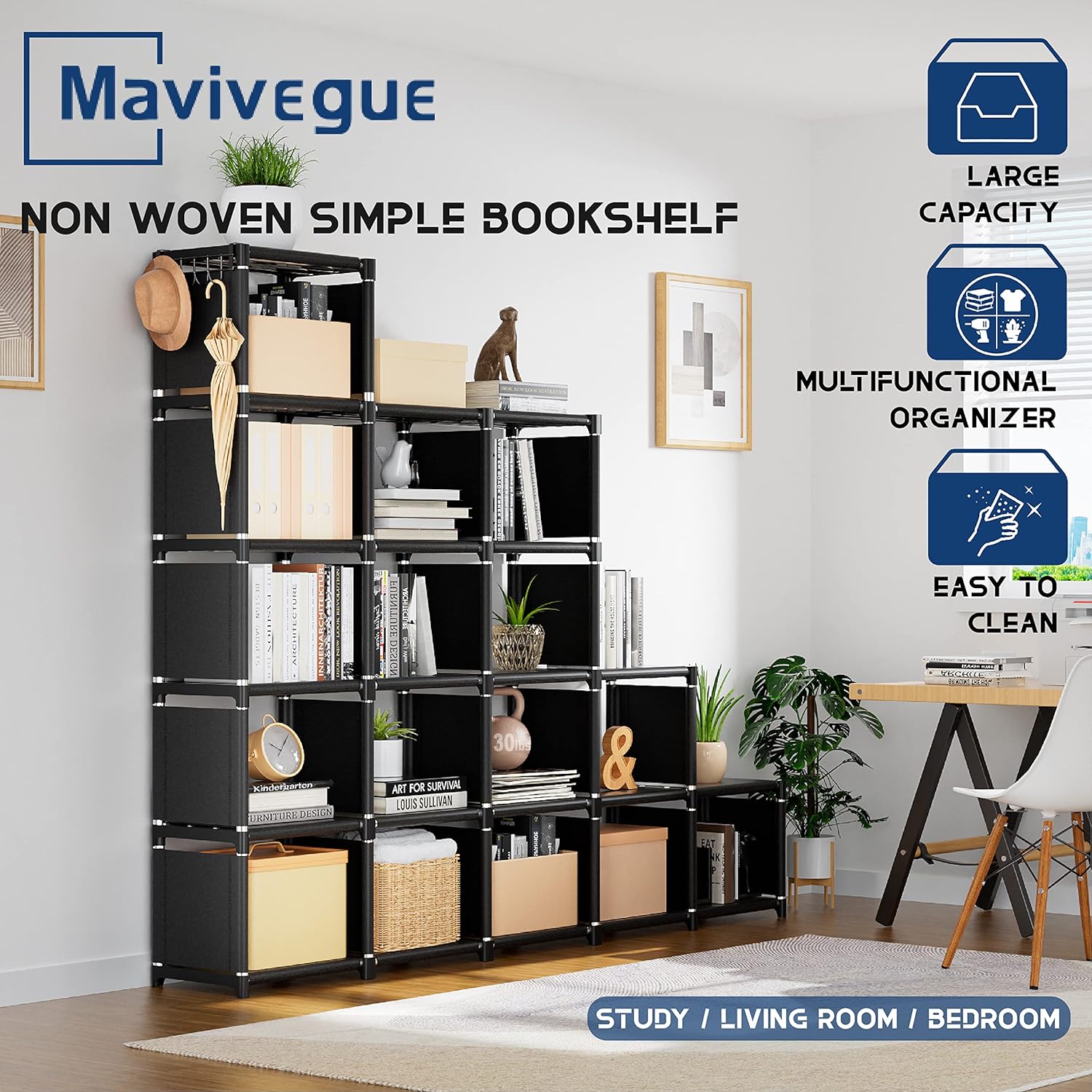 Mavivegue Estante para libros, organizador de almacenamiento de 9+12+16+18 cubos, estantería de bricolaje, estantería de cubo de metal, estuche alto