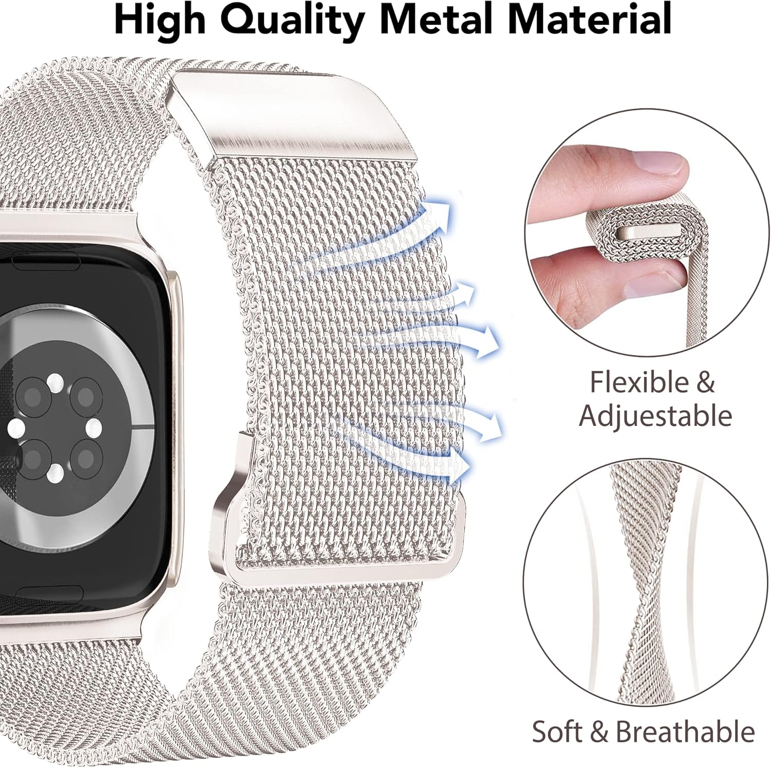 Mazuboho Paquete de 2 correas de metal compatibles con correas de Apple Watch para mujer con caja de 1.575 in 1.614 in 1.732 in 1.772 in, correas de