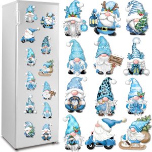 Imanes de gnomo de Navidad para decoración de refrigerador, 12 unidades, calcomanías magnéticas de gnomo azul navideño para automóvil, calcomanías Imanes de gnomo de Navidad para decoración de refrigerador, 12 unidades, calcomanías magnéticas de gnomo azul navideño para automóvil, calcomanías