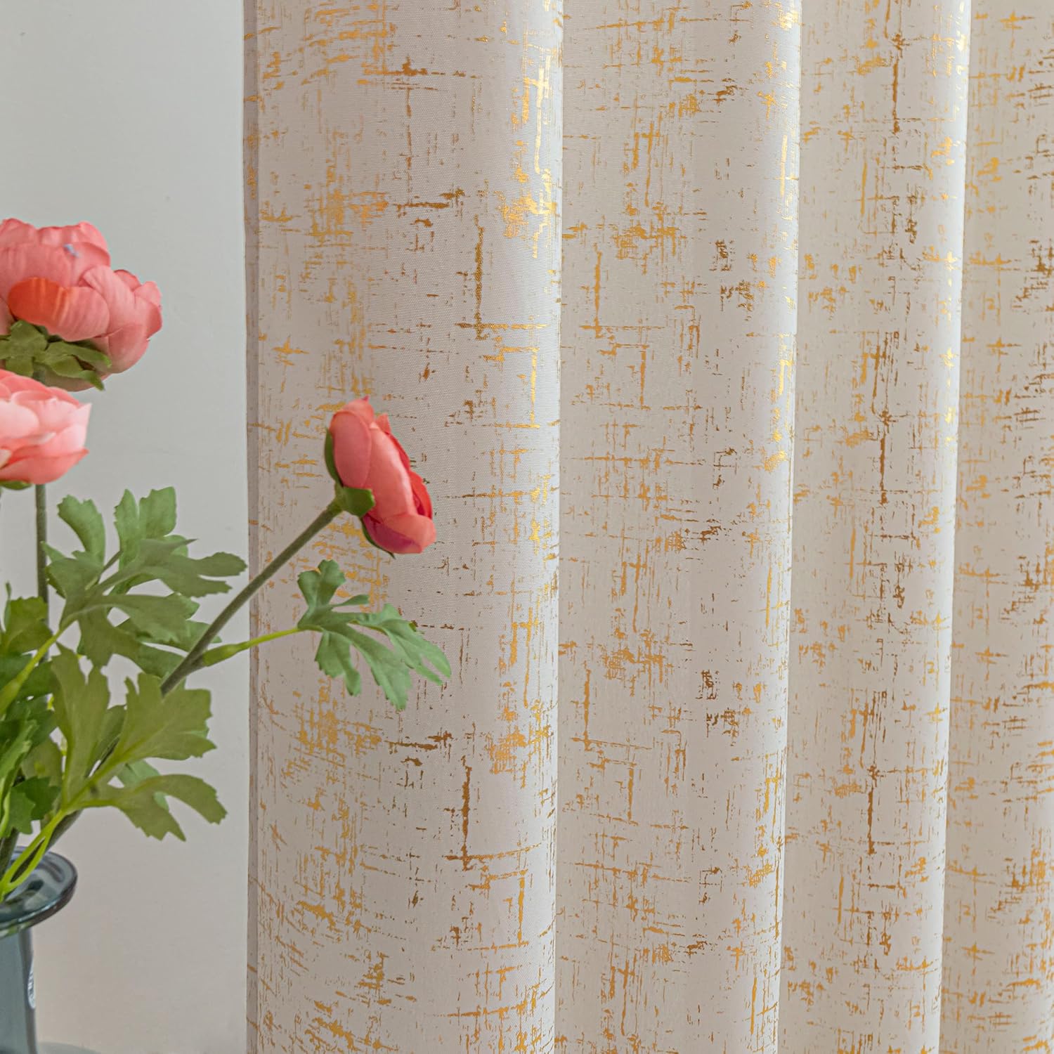Taisier Home Cortinas de lino con textura para sala de estar, cortinas de oscurecimiento con puntos de aluminio para dormitorio, juego de 2 paneles