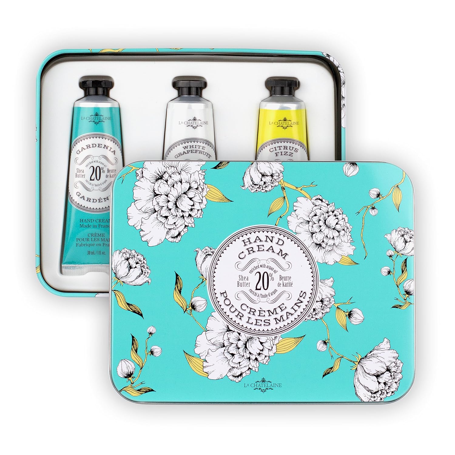 La Chatelaine Set de regalo de crema de manos para mujer, loción de manos tamaño viaje, crema de manos natural fabricada en Francia con 20% de