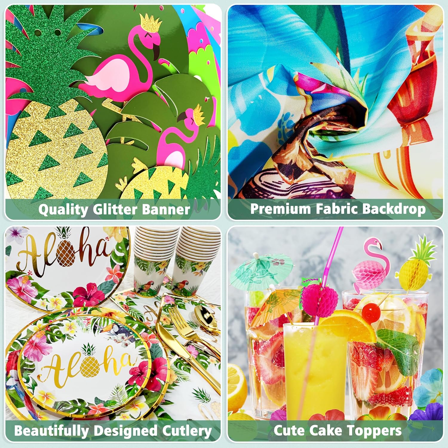 Luau – Decoraciones para fiesta de cumpleaños, 323 piezas, suministros de fiesta hawaiana tropical Aloha para verano, playa, vacaciones, juego de