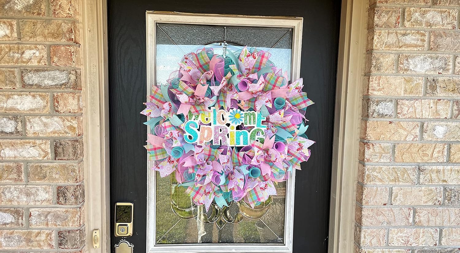 Welcome Spring Butterfly! Deco Mesh Front Door Wreath, Indoor Outdoor, Farmhouse Country Traditional Decor