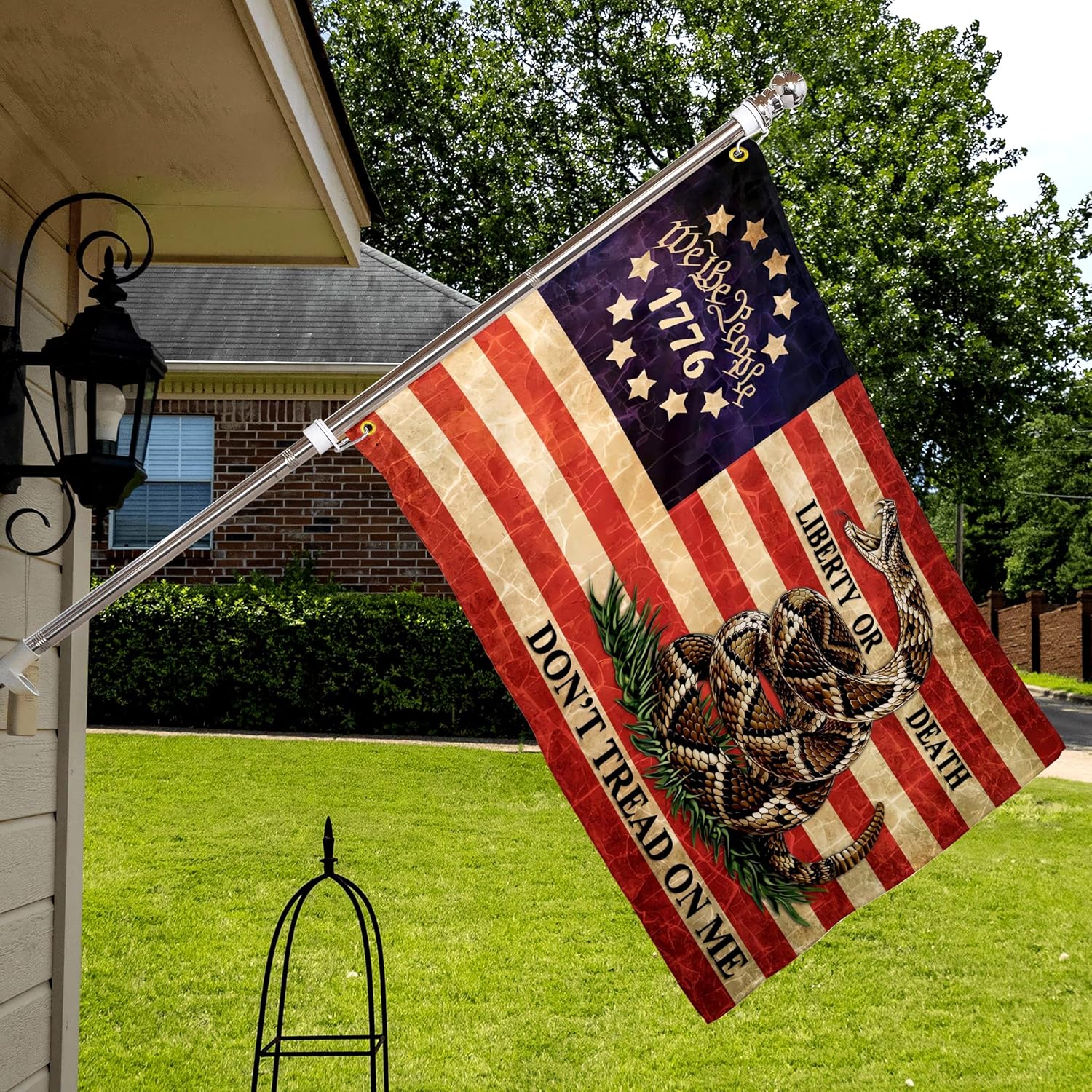 1776 Dont Tread On Me – Bandera de 3 x 5 pies, bandera estadounidense retro con texto en inglés “We The People”, bandera estadounidense del 4 de