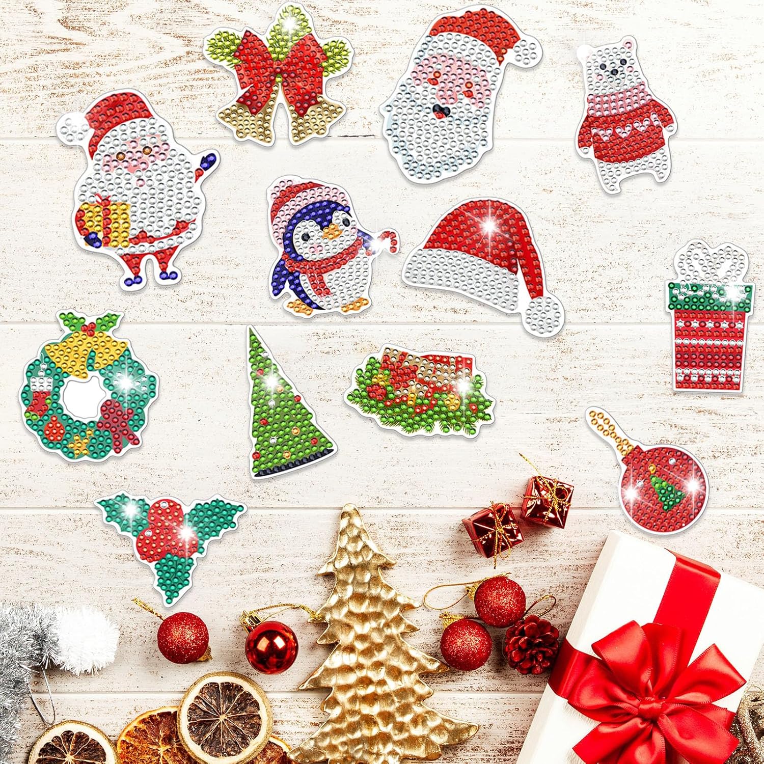 LIANHE – 24 imanes de pintura de diamantes de Navidad, kits de pintura de diamantes para nevera para adultos, niños pequeños, imanes de refrigerador