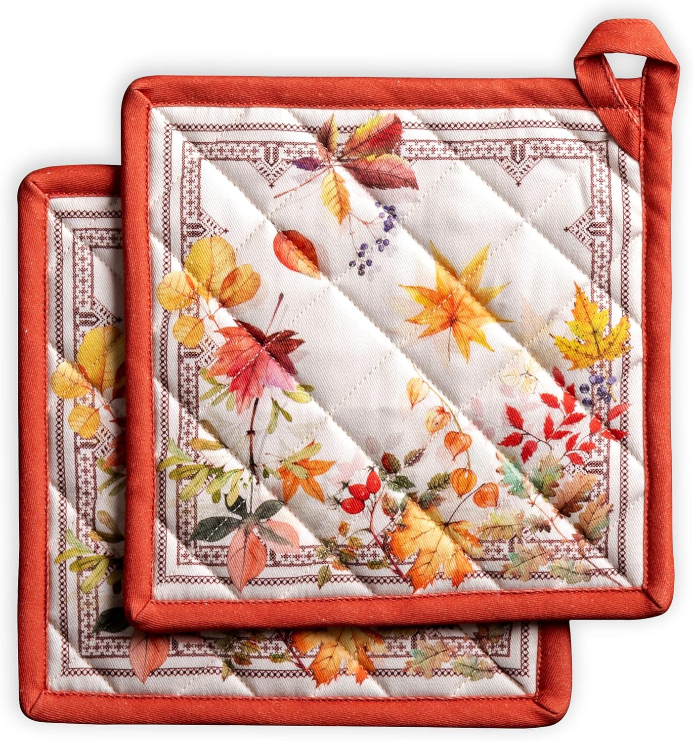 Maison d’ Hermine Juego de 2 soportes para ollas 100% algodón, 8 x 8 pulgadas con bucle, resistentes al calor, barbacoa, cocina, hornear, parrilla,