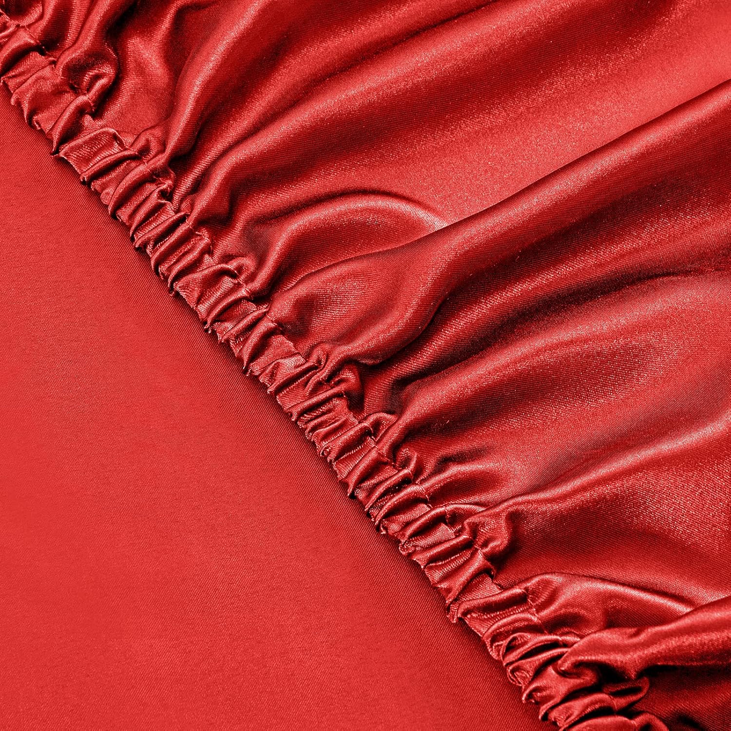 SiinvdaBZX Juego de sábanas de satén de tamaño matrimonial, 4 piezas, ultra sedosas, suaves, de satén rojo con bolsillo profundo, 1 sábana bajera, 1