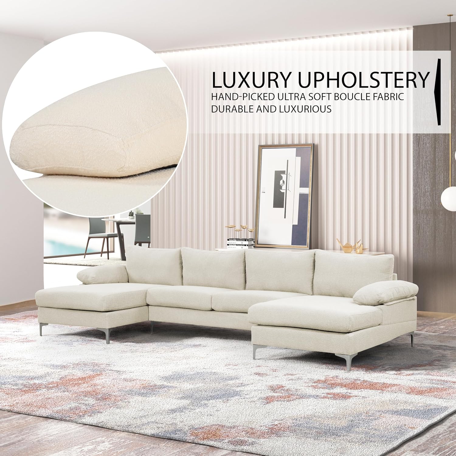 Casa Andrea Milano BOUCLÉ – Sofá modular en forma de U, sofá de lujo con diván extra ancho, sofá para sala de estar, apartamento, sala de estar,