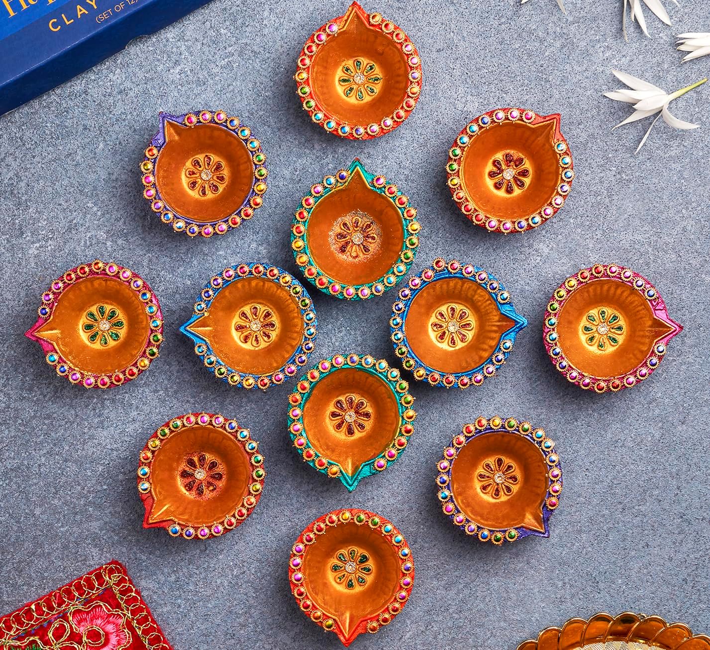 12 piezas Diwali Diyas para decoración Diwali Decoraciones para el hogar Diwali luces Diwali Decoración Diwali Diya Diwali Vela Diwali Regalos para
