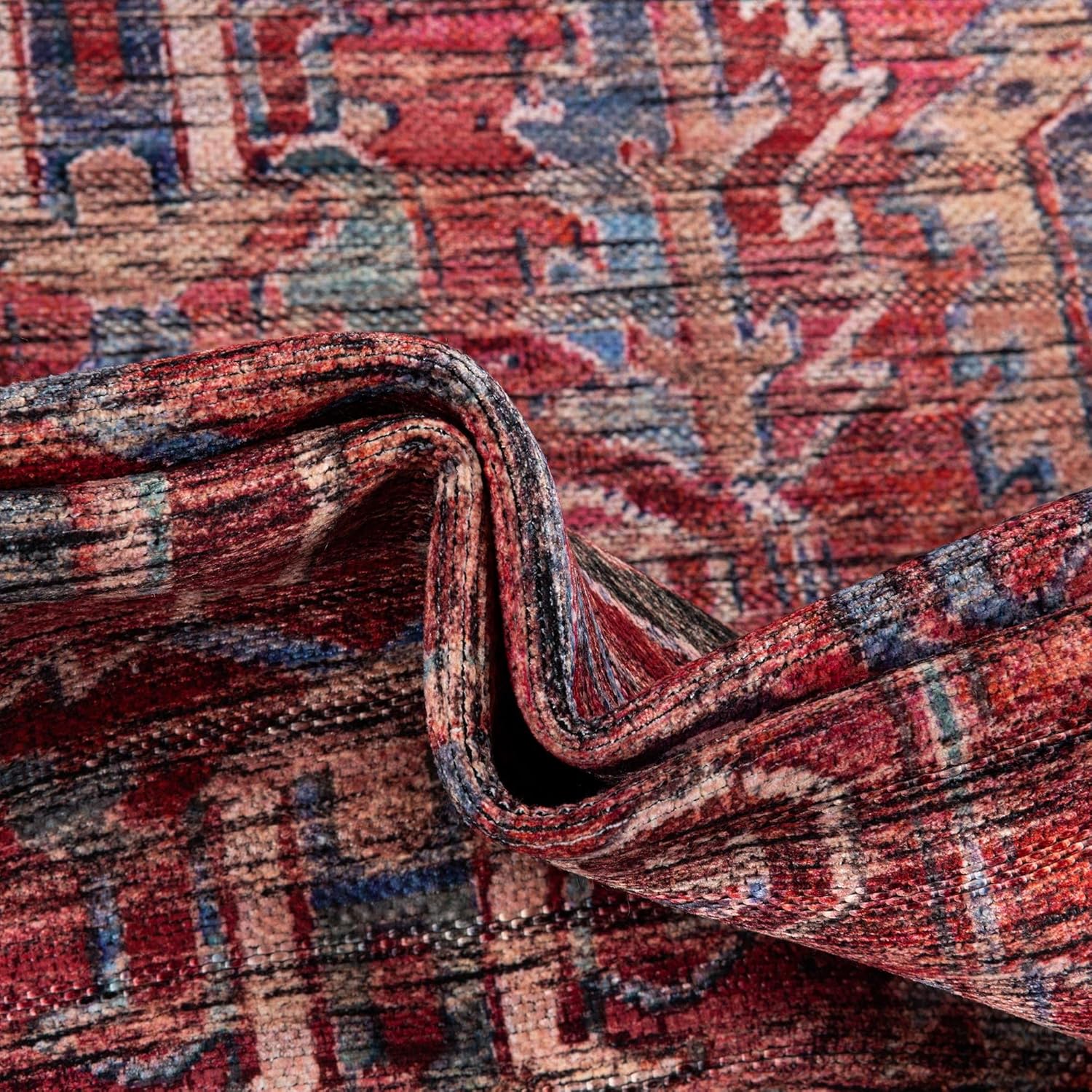 Rugs.com Maahru Collection – Alfombra lavable, alfombra ovalada de pelo bajo de 4 x 6 pies, color rojo óxido, perfecta para salas de estar,