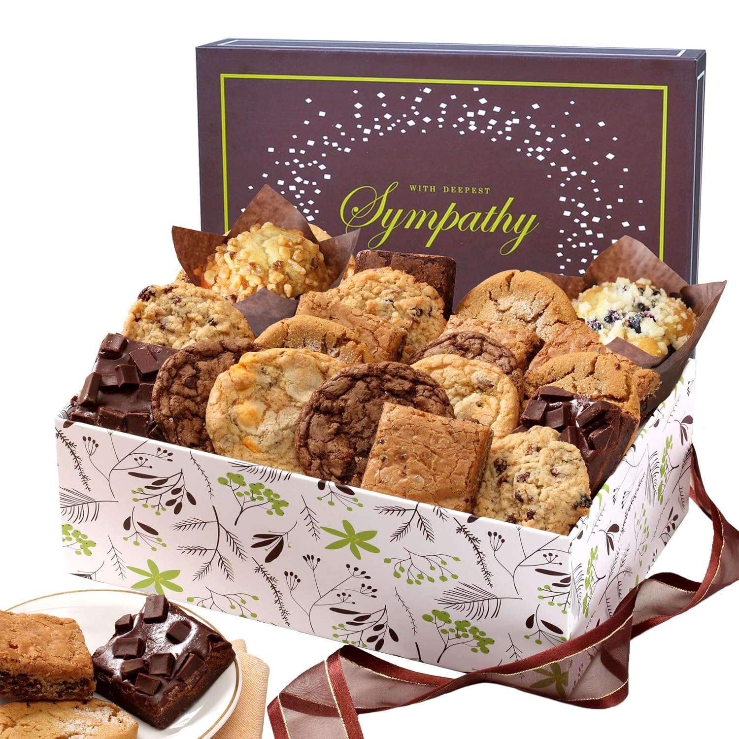 Broadway Basketeers Cestas de regalo de condolencia, caja de regalo de brownies y galletas recién horneados, paquete de cuidado de postres envueltos