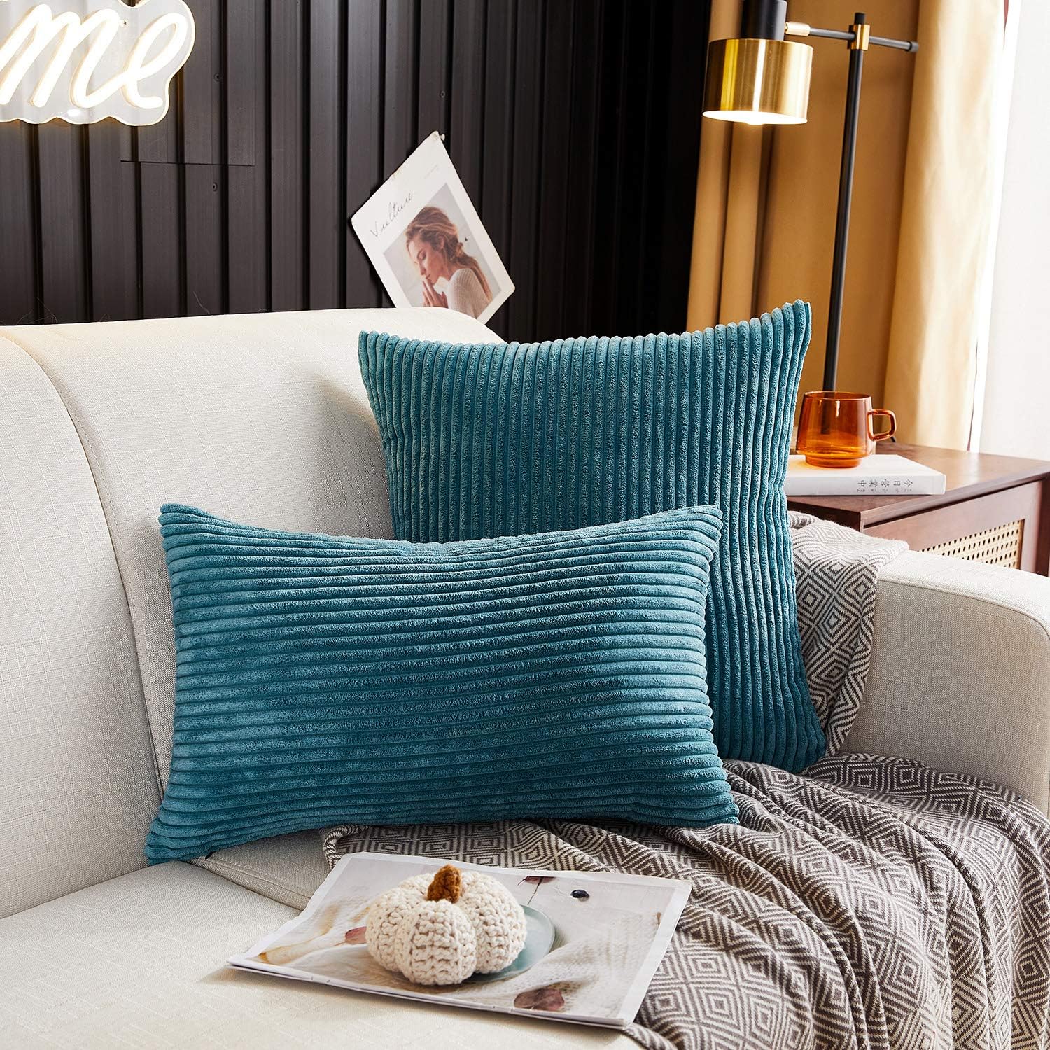 MERNETTE- Funda de cojín de pana, suave, decorativa, cuadrada, para decoración del hogar, para sofá, cama, silla