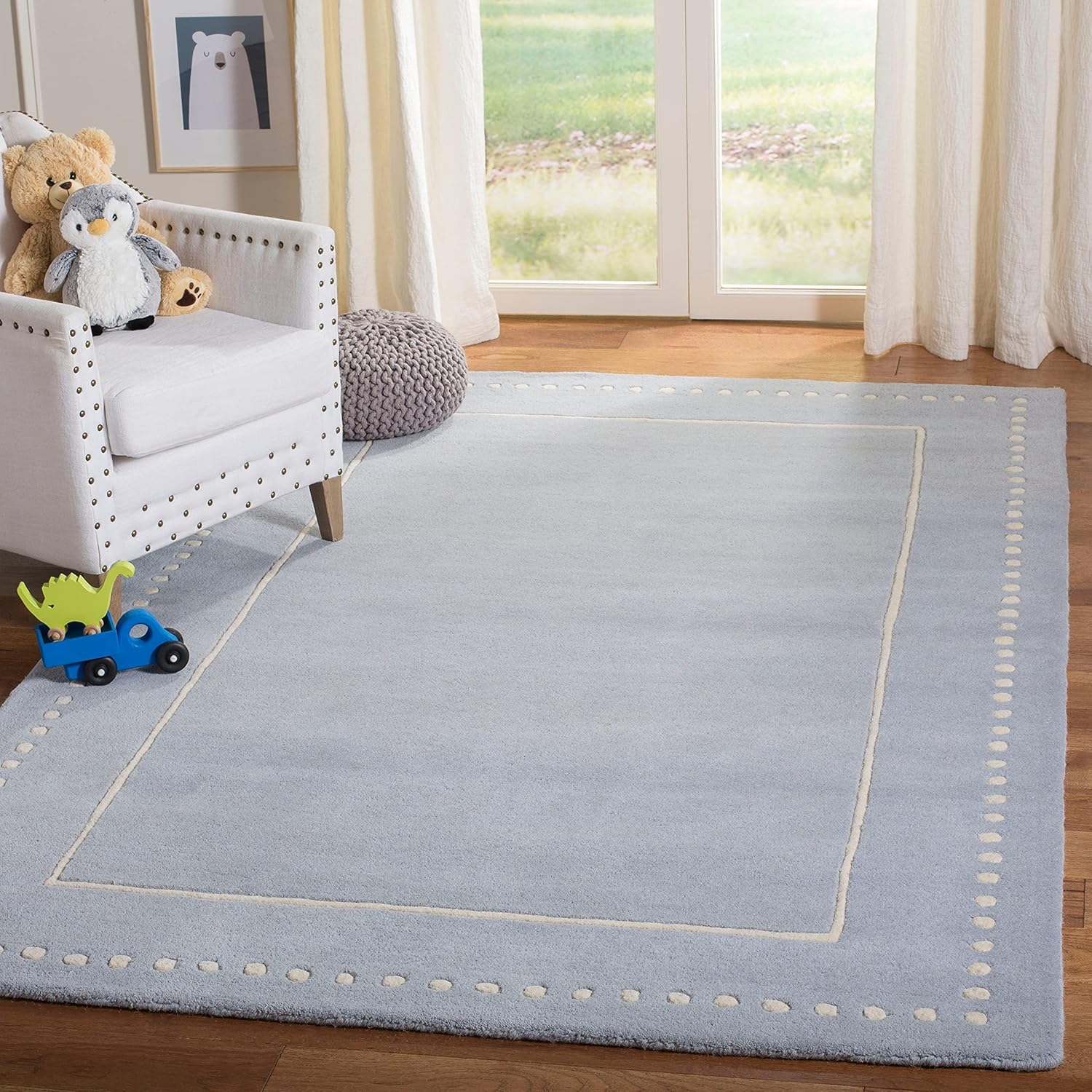 SAFAVIEH Bella Collection – Alfombra cuadrada de 7 pies, color negro y marfil, borde de lana punteada hecha a mano, ideal para zonas de alto tráfico