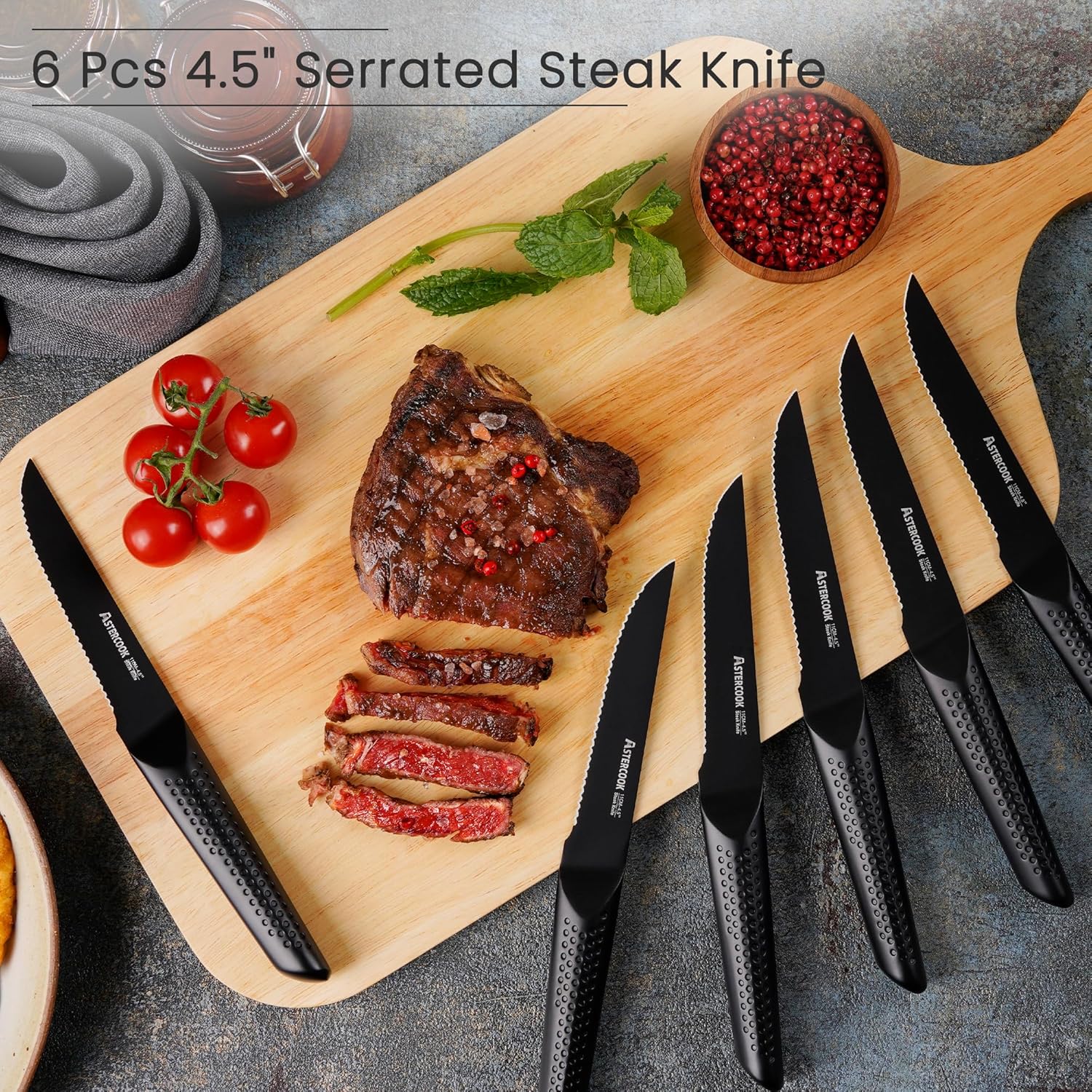 Astercook Juego de cuchillos de cocina, juego de cuchillos de chef de 15 piezas con bloque, mango de acero inoxidable alemán, diseño de una sola