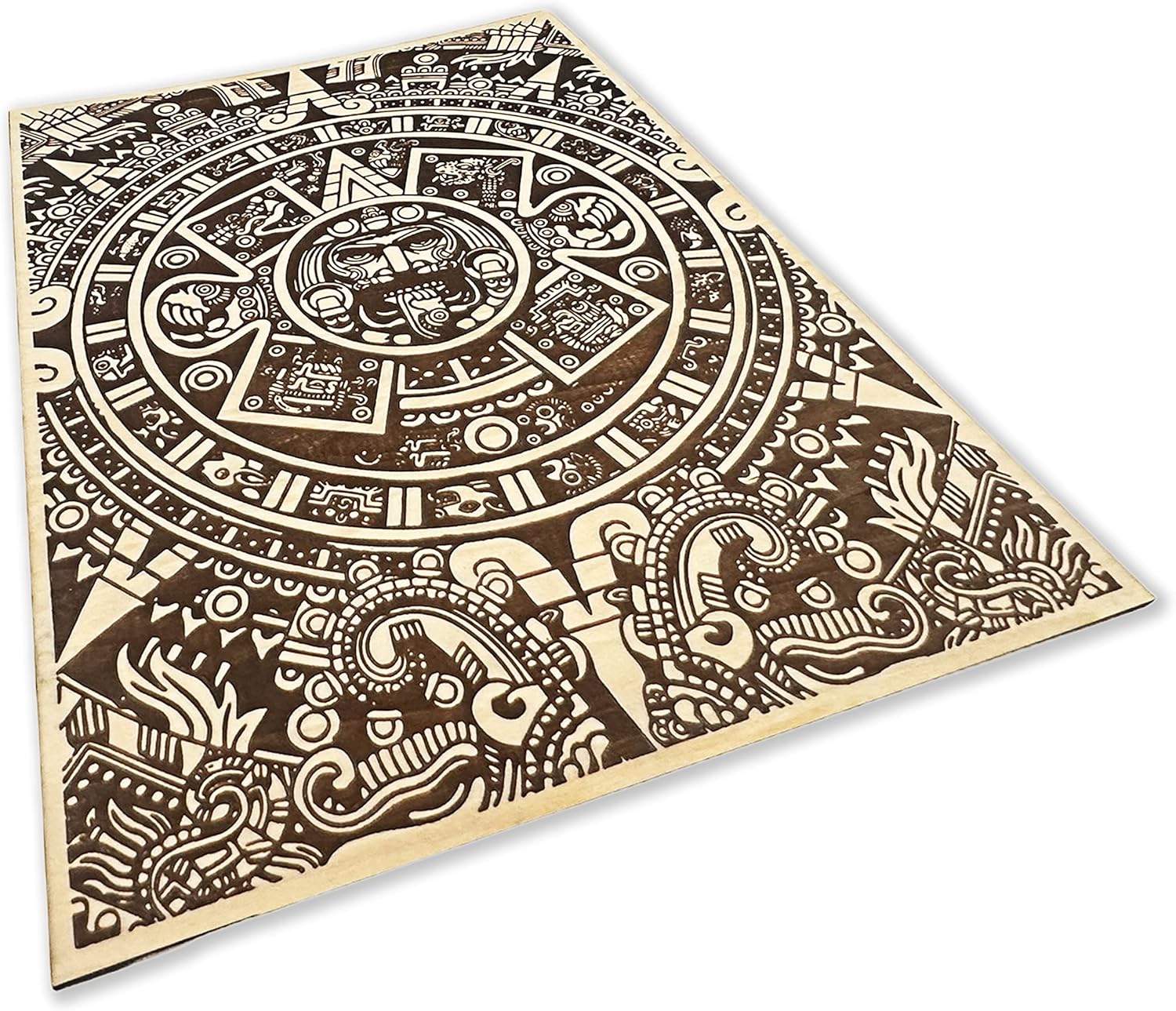 Urbalabs – Calendario azteca de madera para decoración de pared, 16 pulgadas, con zoom para colgar en la pared, calendario azteca mexicano,