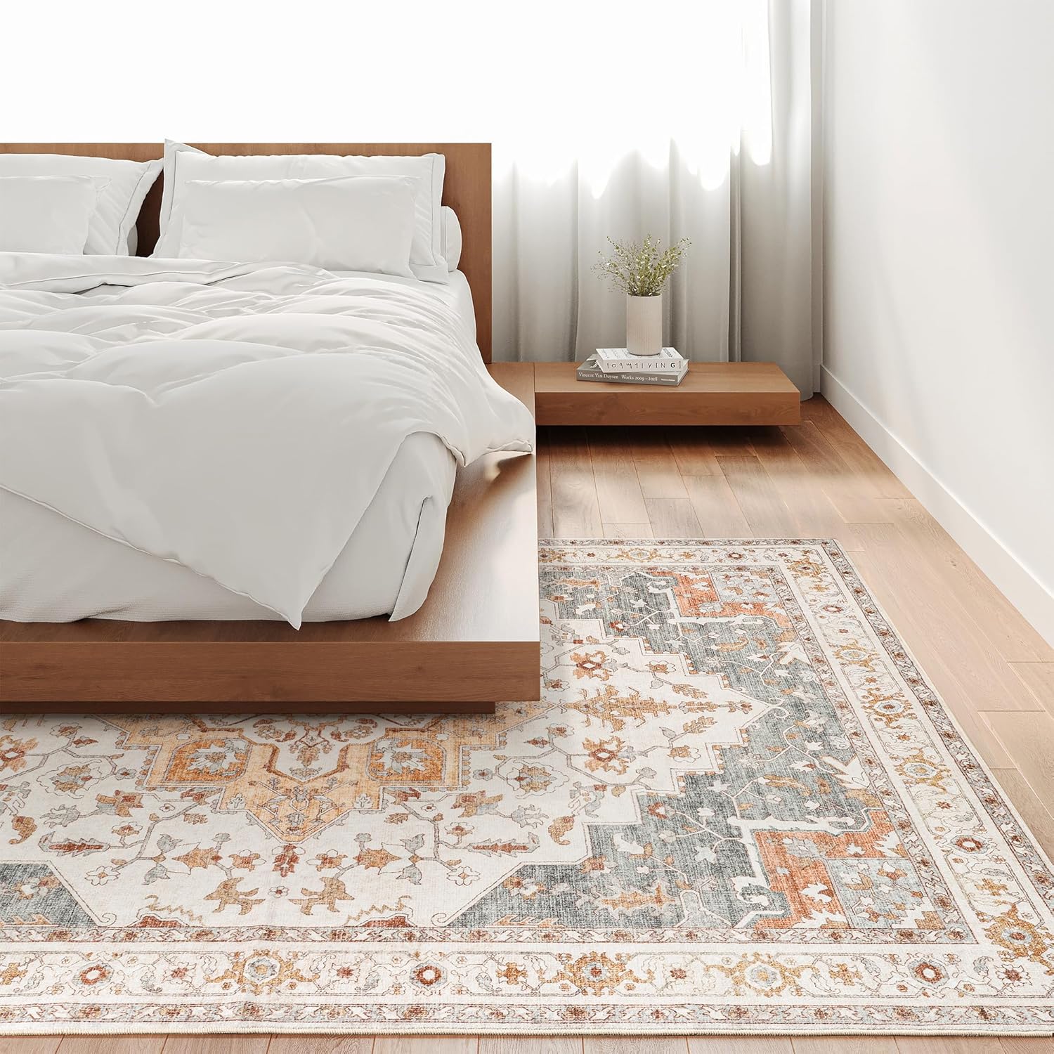Alfombra lavable  Alfombra antideslizante de 5 x 7 pies, lavable a máquina, para sala de estar, dormitorio, resistente a las manchas (5 x 7 pies,