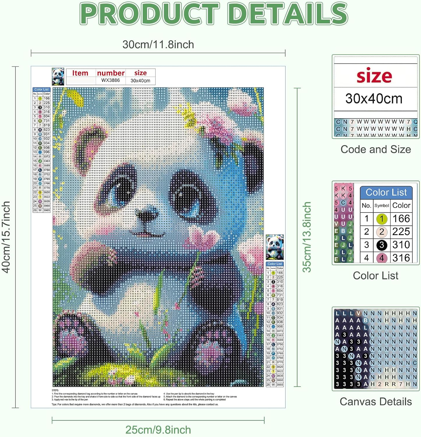 EOBROMD Kits de pintura de diamante panda para adultos, kits de pintura de diamante 5D para niños principiantes, pintura de bricolaje con puntos de