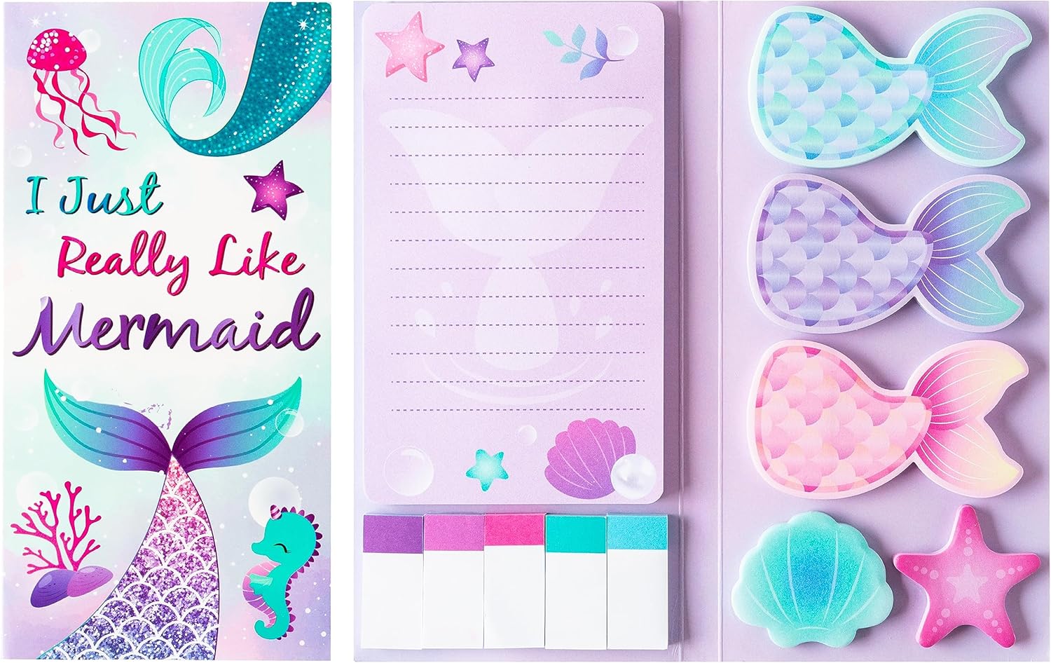 B1ykin I Just Really Like Mermaids – Juego de notas adhesivas, 550 hojas de notas autoadhesivas de sirena, pestañas autoadhesivas de separación de