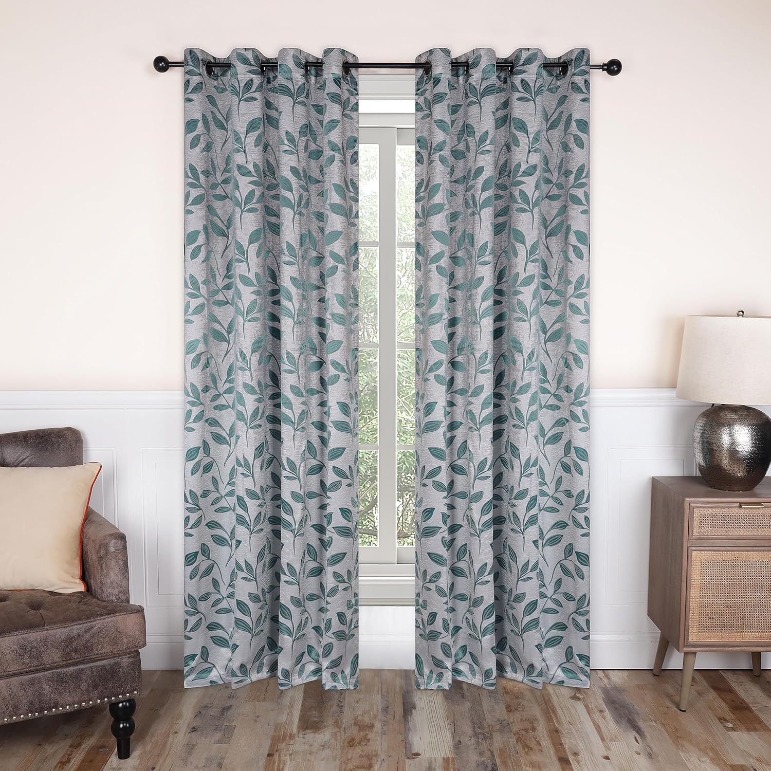 Superior Cortinas opacas, oscurecimiento de la habitación para dormitorio, bloqueo solar, térmicas, cortinas bohemias modernas, colección de hojas,