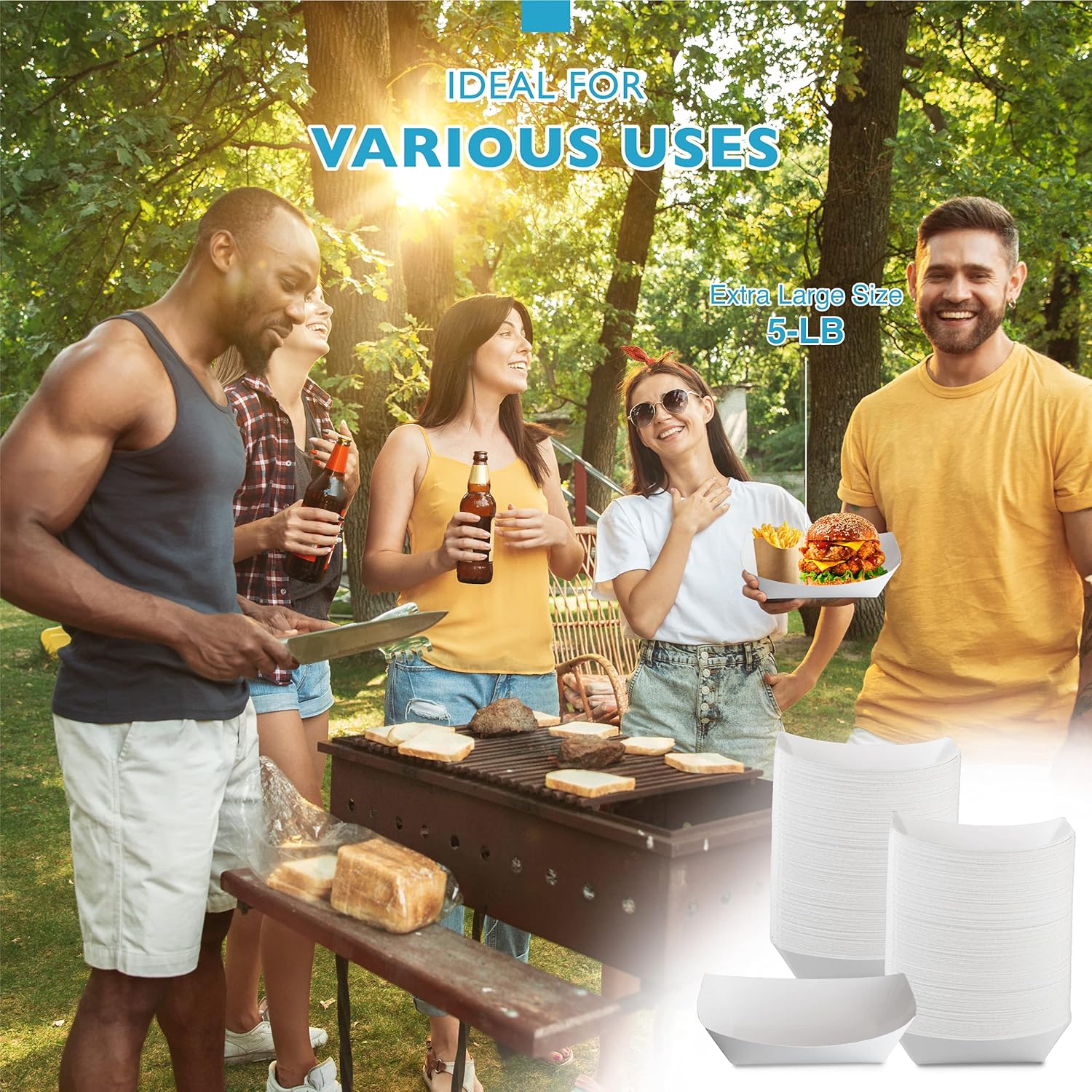Fit Meal Prep Paquete de 125 Bandejas de papel de 5 libras para alimentos desechables de alta resistencia, bandeja de nachos blancos para fiestas,