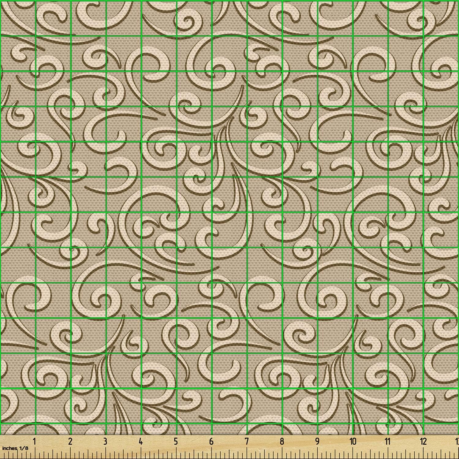 Ambesonne Tela beige de The Yard, patrón de damasco de remolinos florales barrocos, estilo victoriano clásico en fondo retro antiguo, tela