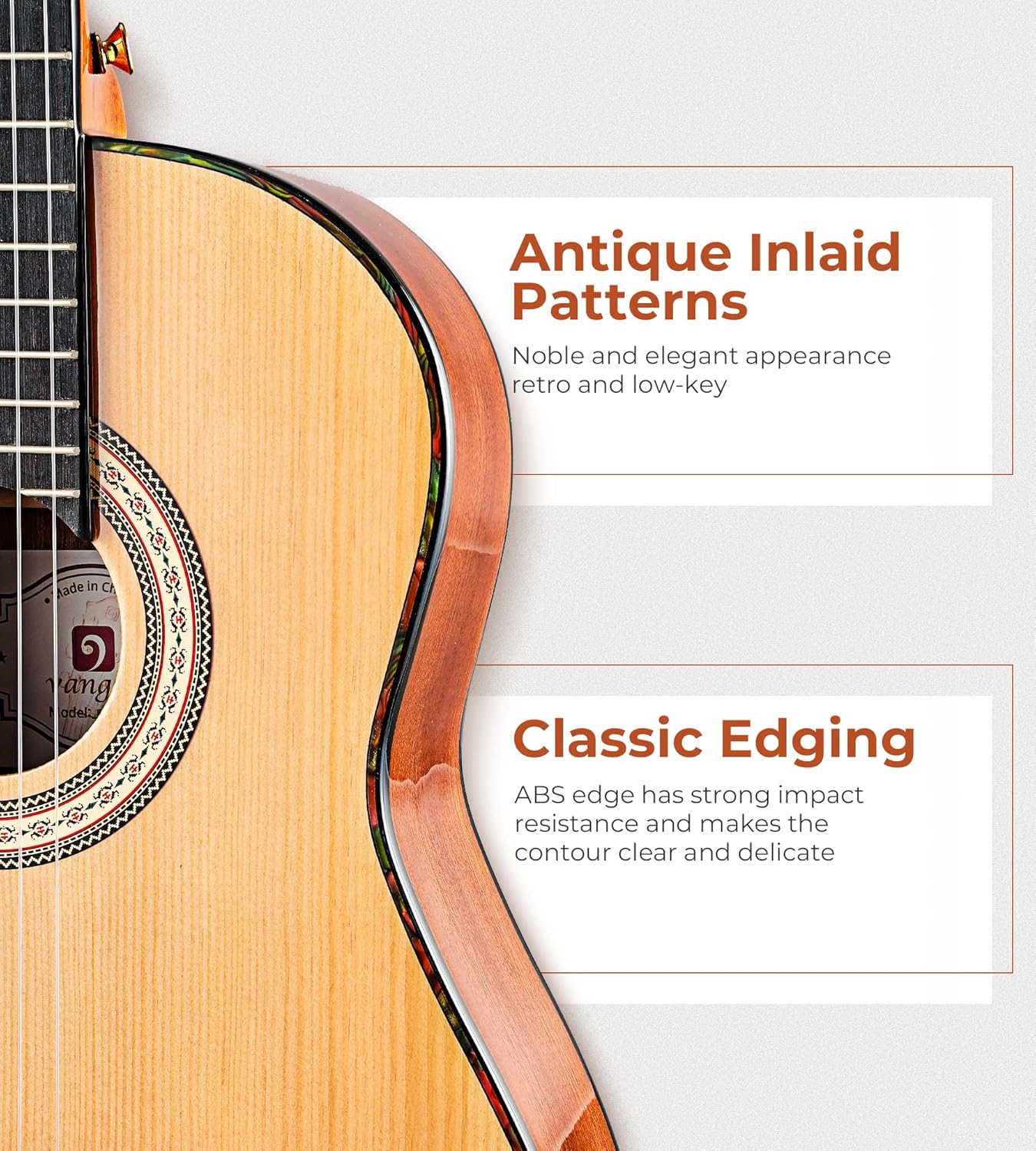 Vangoa Guitarra clásica, guitarra de cuerda de nailon de 39 pulgadas, guitarra española para principiantes de tamaño completo con tapa de abeto y