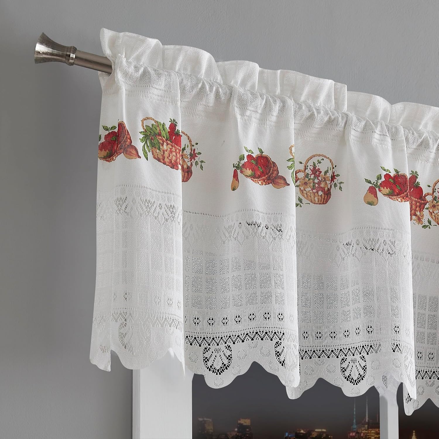 LinenZone Juego de cortinas de cocina de encaje y cenefa. El juego de cortinas cortas incluye 2 niveles de cocina de encaje de 30 x 36 pulgadas y