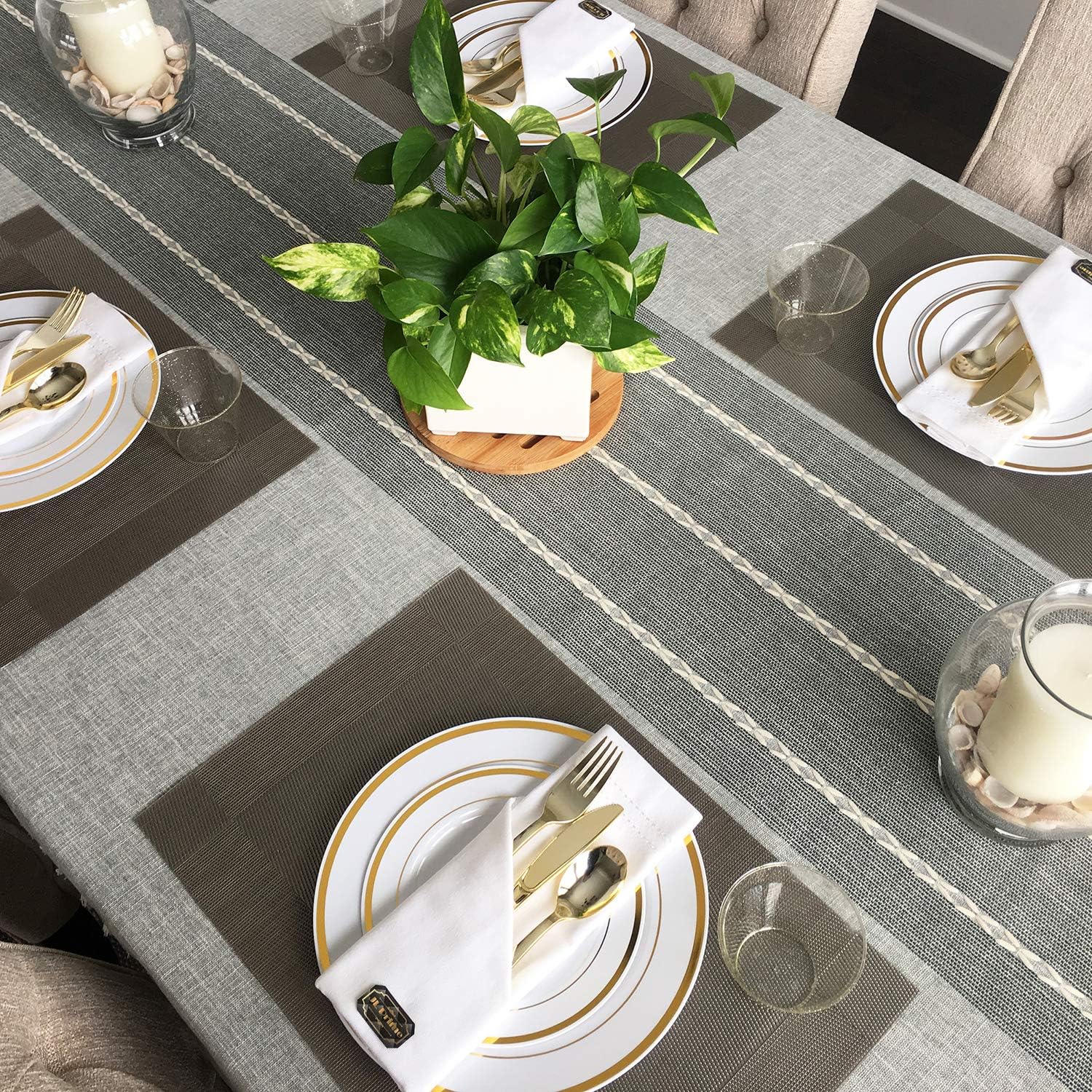 125 piezas oro placas plásticas y cubertería para 25 invitados, platos desechables de plástico resistente con borde de oro y plata para fiesta y