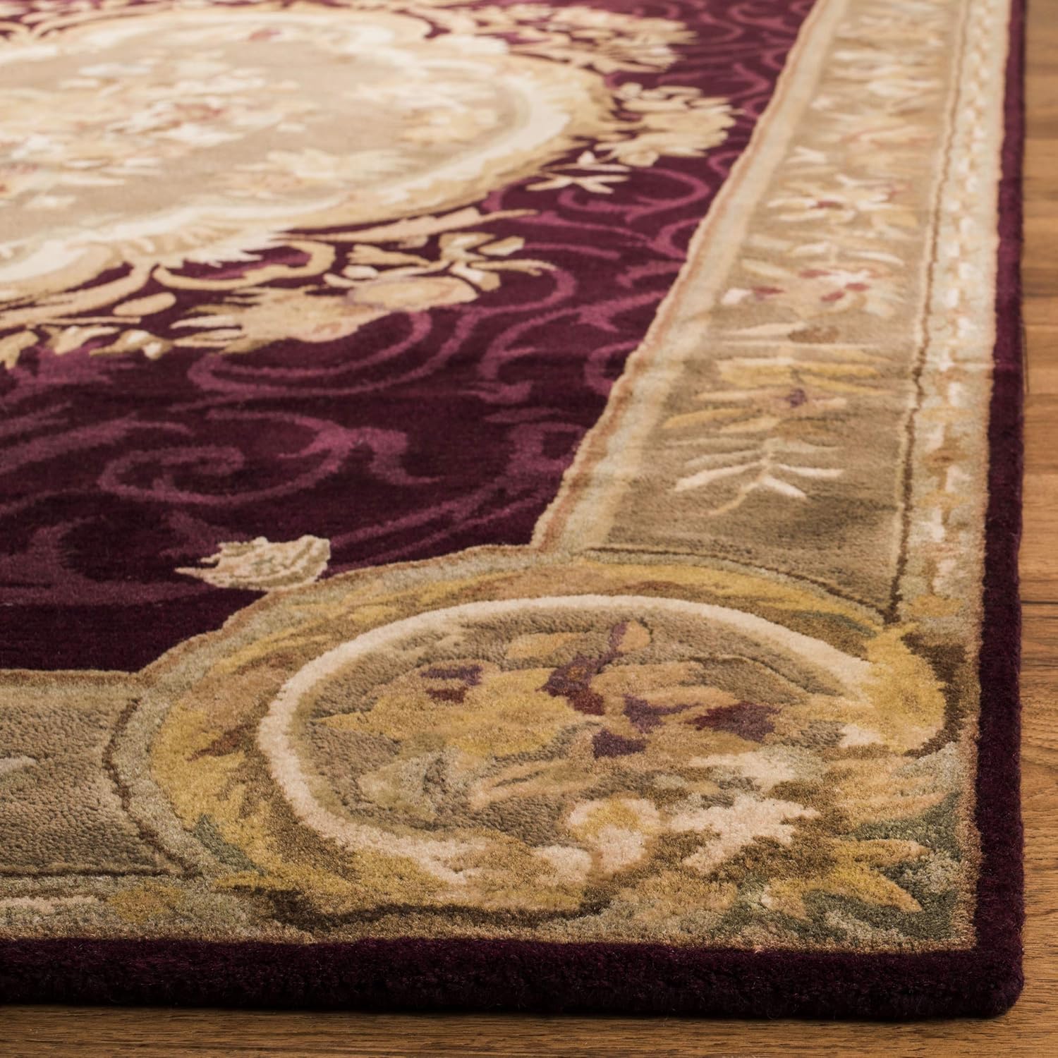 SAFAVIEH Empire Collection EM414A – Alfombra de lana tradicional europea, hecha a mano, 4 x 6 pies, color rojo oscuro y beige oscuro