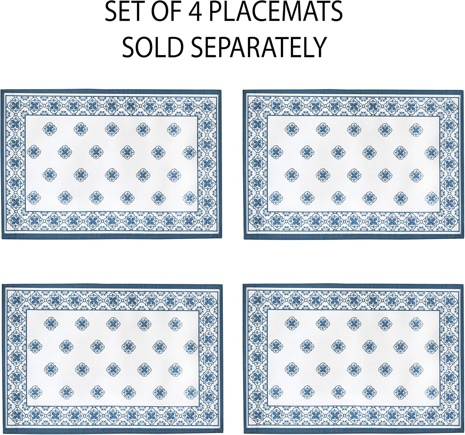 Newbridge Mykonos – Mantel de tela con borde de azulejos mediterráneos, estampado de medallón azul para interiorexterior, resistente a las manchas,