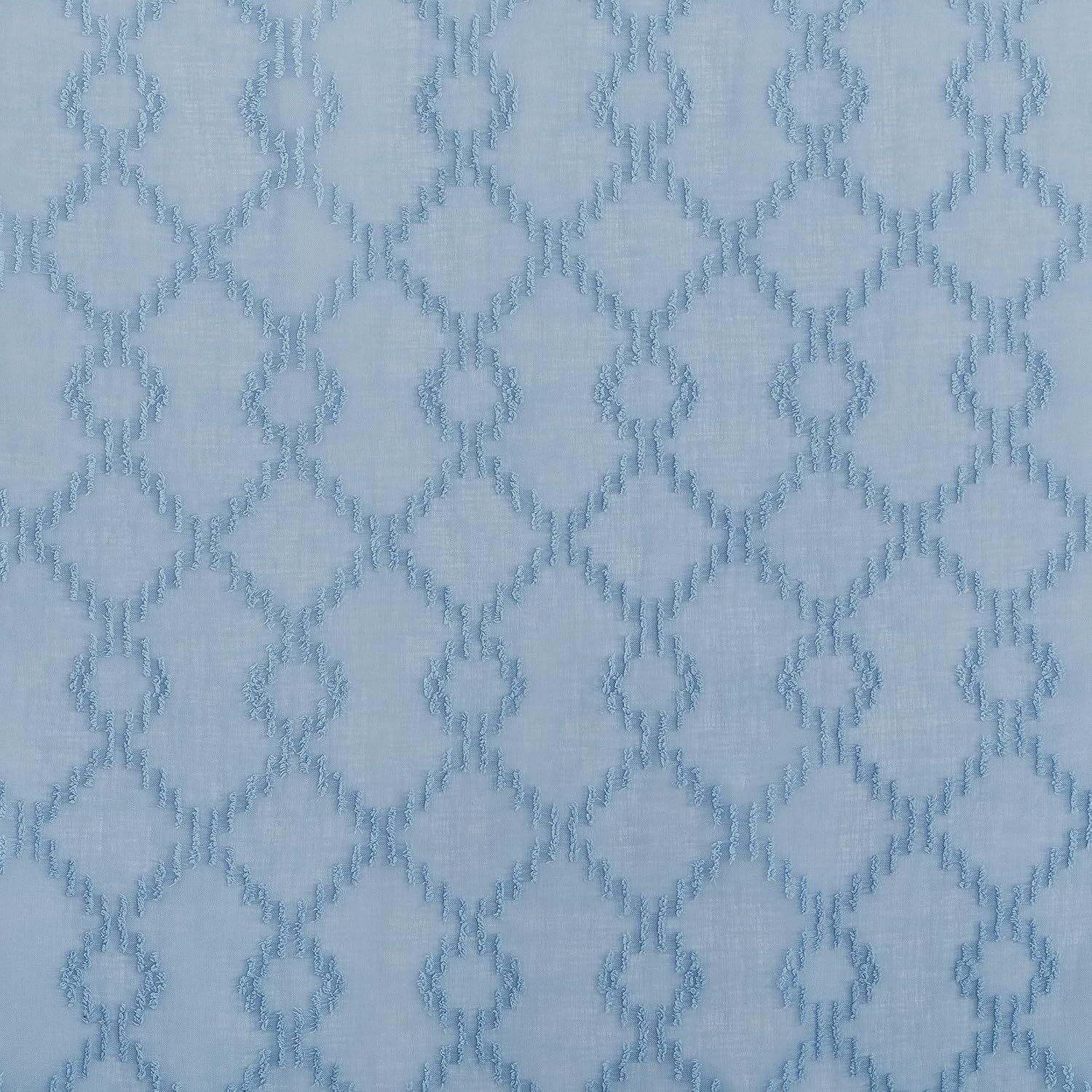 No. 918 Tina – Juego de cenefas y niveles de cortina de cocina semitransparentes con recortes geométricos, 54 x 36 pulgadas, azul tranquilo