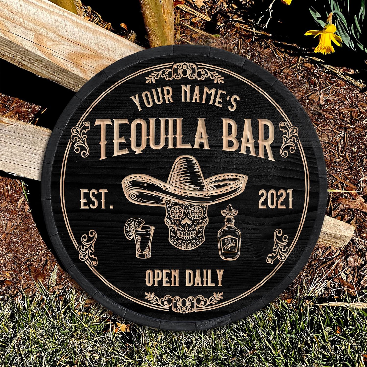 WODORO Placa de pared de madera de bar de tequila mexicano personalizado, letrero de bar de México, letrero rústico para pub para el hogar,
