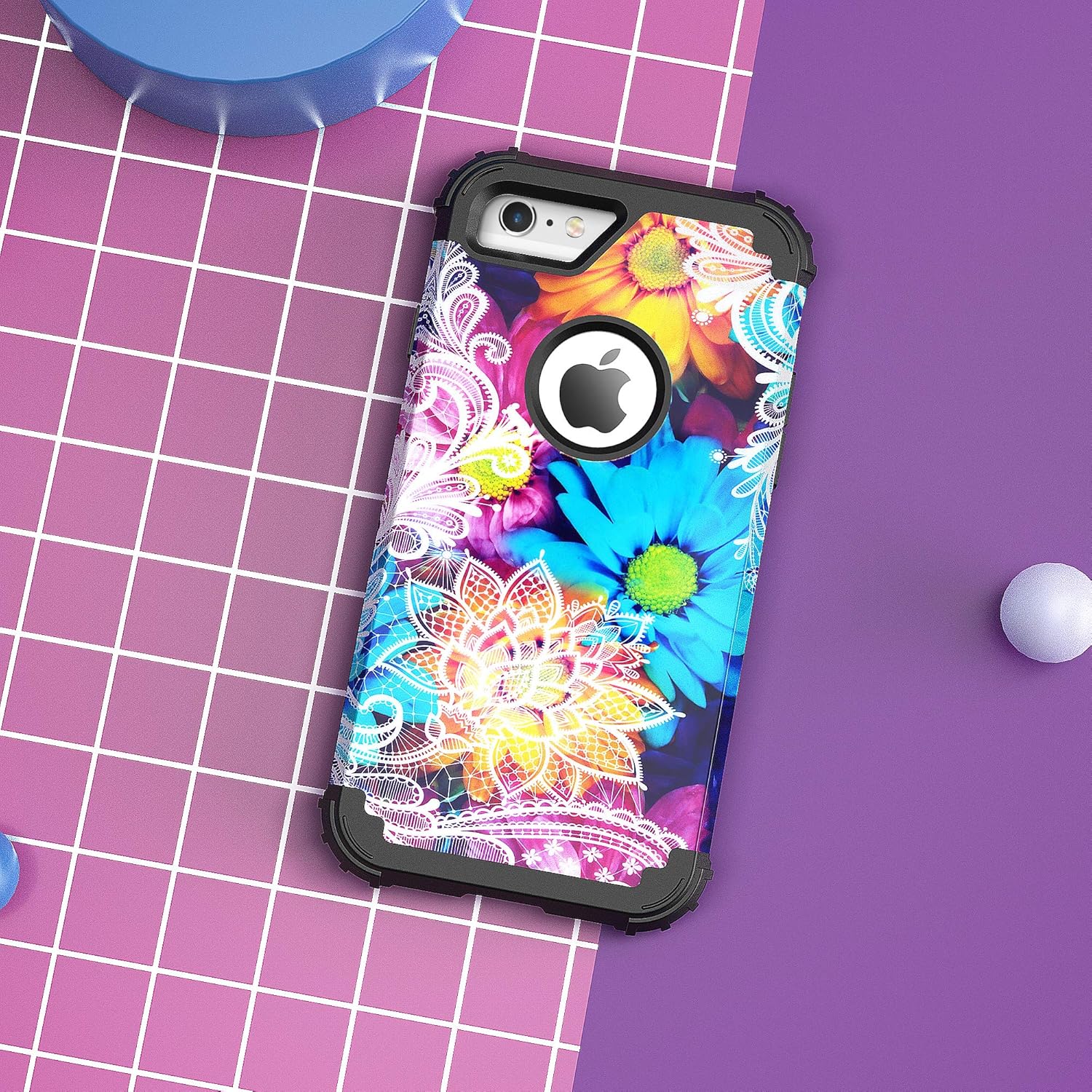 IDweel Funda para iPhone 6S, iPhone 6 con protector de pantalla de vidrio templado, 3 en 1, resistente absorción de golpes, cubierta de