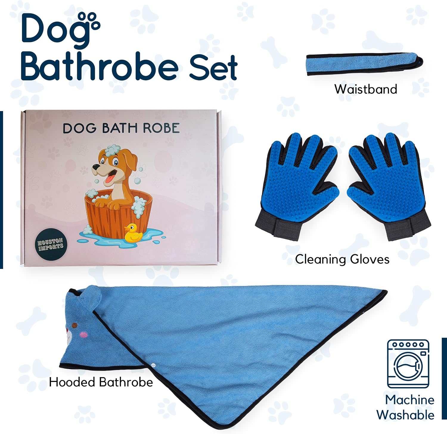 Toalla de baño con capucha para perro, paquete de aseo para perros con toalla de microfibra suave altamente absorbente y par de guantes de limpieza