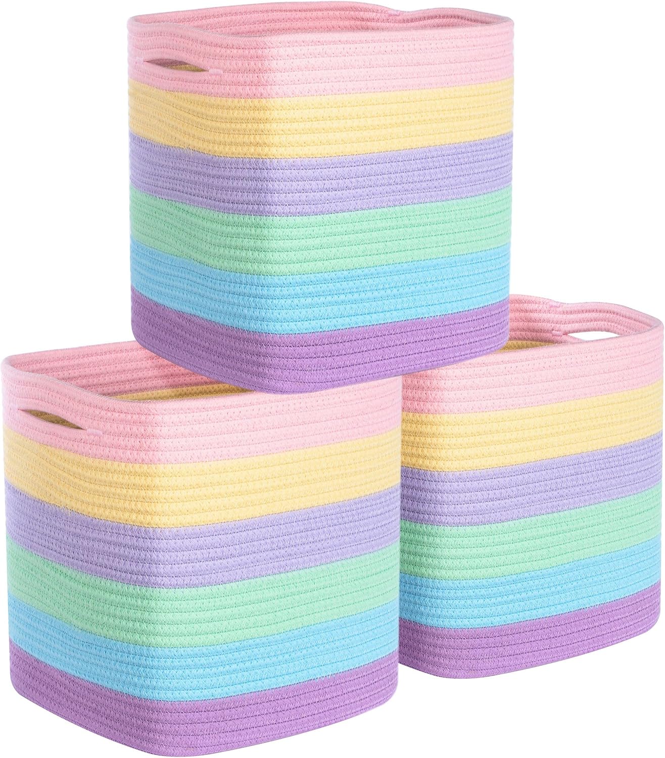 MINTWOOD Design Paquete de 3 cubos de almacenamiento de 11 x 11 pulgadas, organizador de cubos de almacenamiento tejidos, organizador de armario,