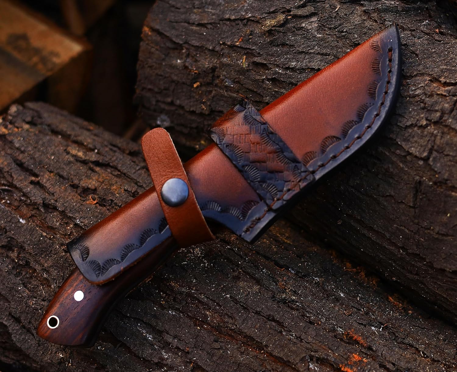 Cuchillo hecho a mano de hoja fija de acero Damasco – Cuchillo de caza – Cuchillo de Bushcraft – Cuchillos de hoja fija de alto carbono – Cuchillos