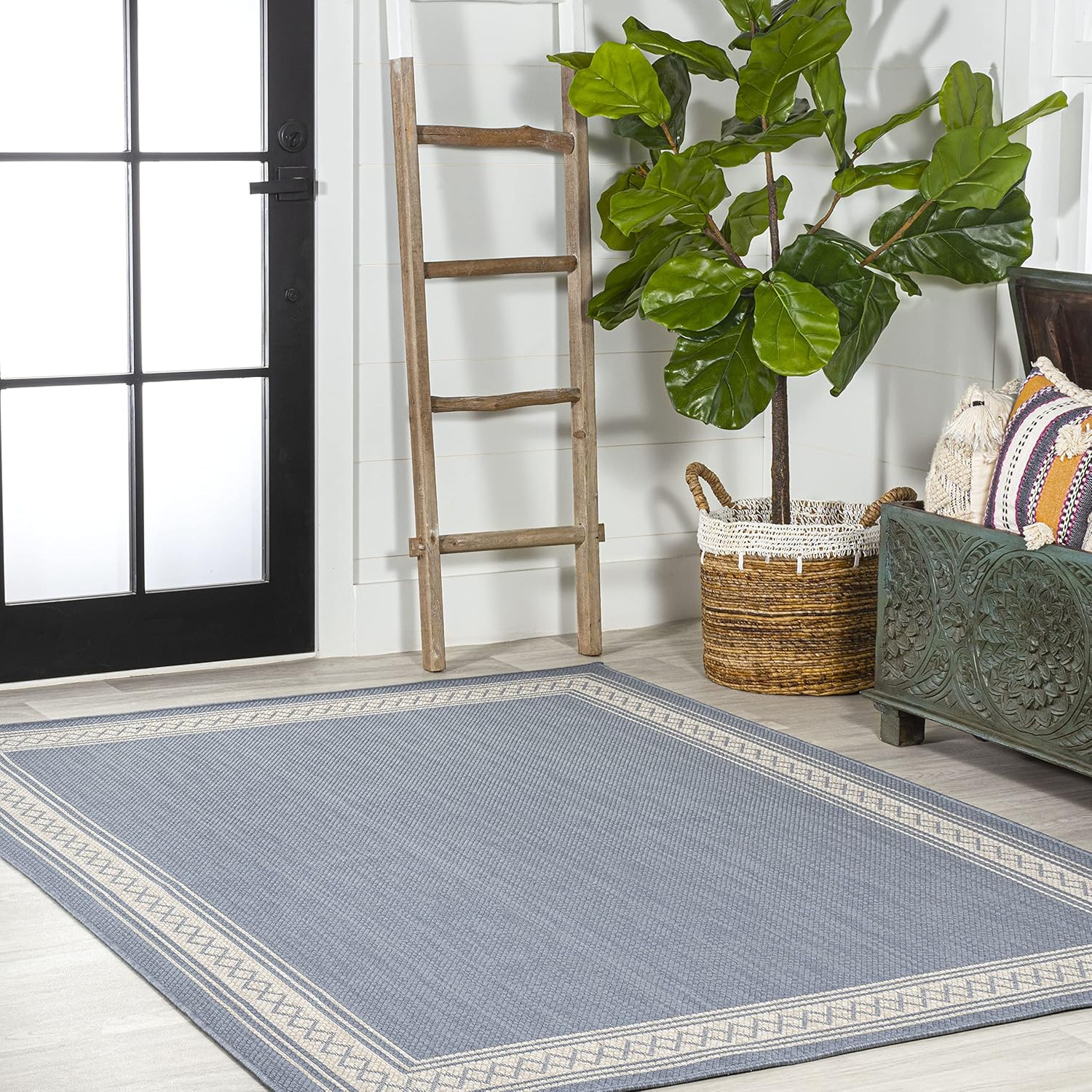 JONATHAN Y SMB207C-3 Lucia Classic Diamond Border – Alfombra para interiores y exteriores, granja, tradicional, sólida, fácil limpieza, dormitorio,